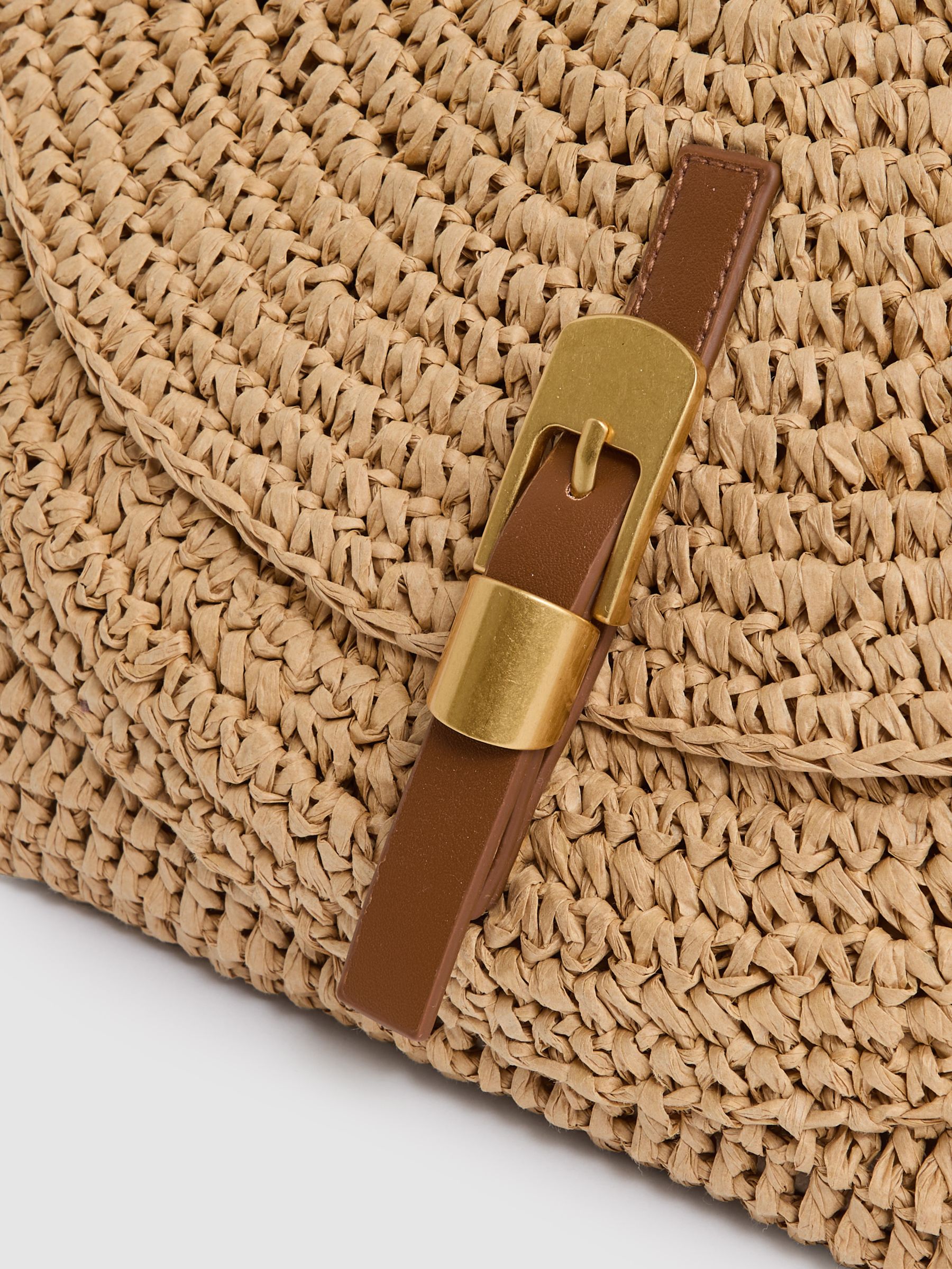 Flap-Pocket Raffia Tote Bag in Natural - Image 6 of 6