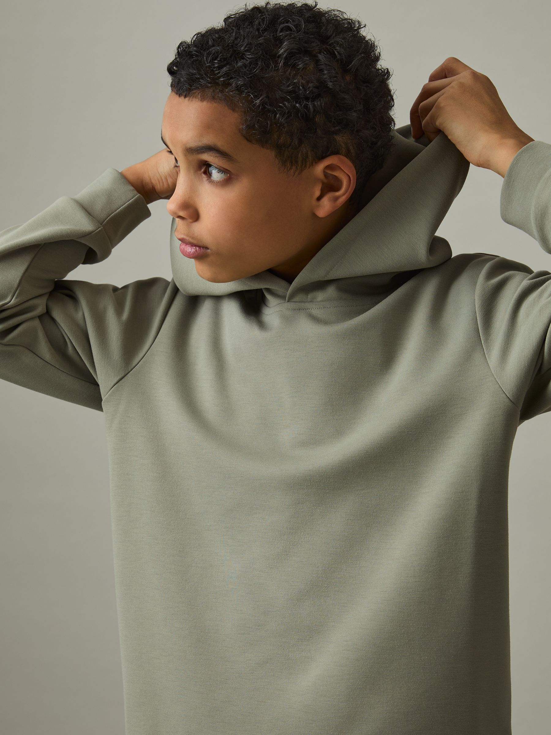 3-9 yrs Interlock Jersey Hoodie in Soft Sage Green - Image 3 of 4