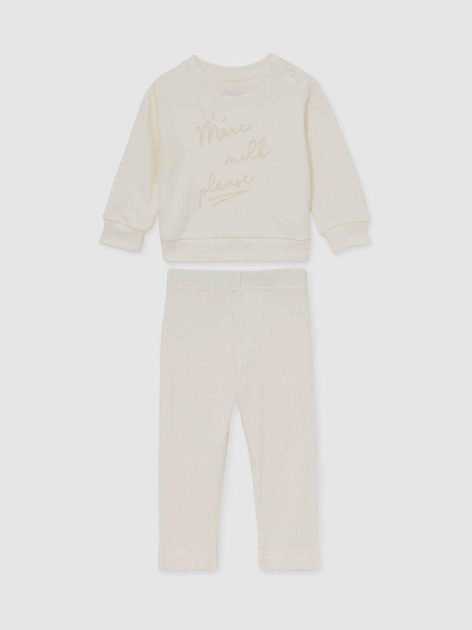 Sweatshirt And Leggings Slogan Set in Neutral - Image 1 of 4