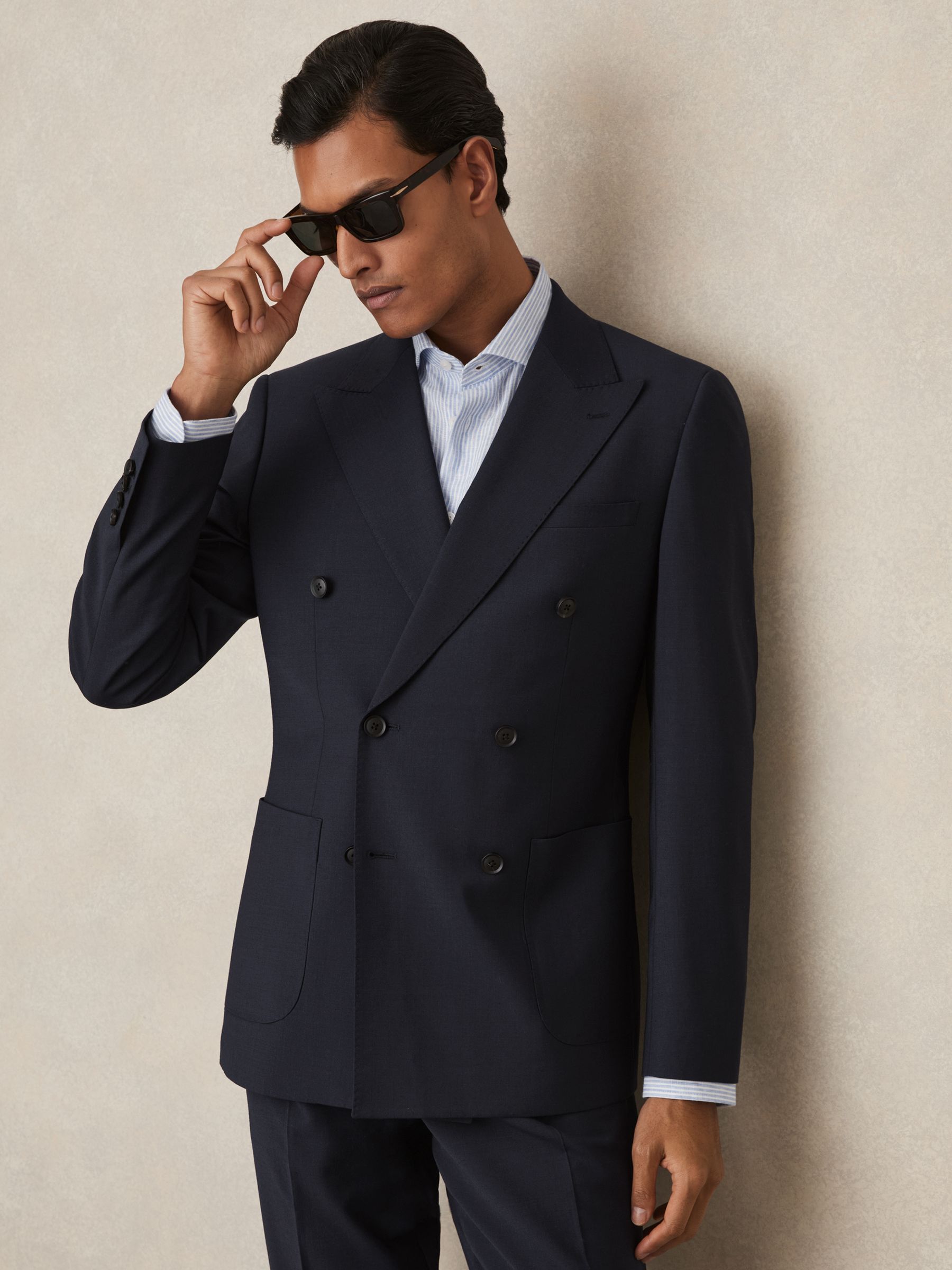 Slim-Fit Double-Breasted Wool-Blend Suit Blazer in Bright Blue - Image 1 of 9