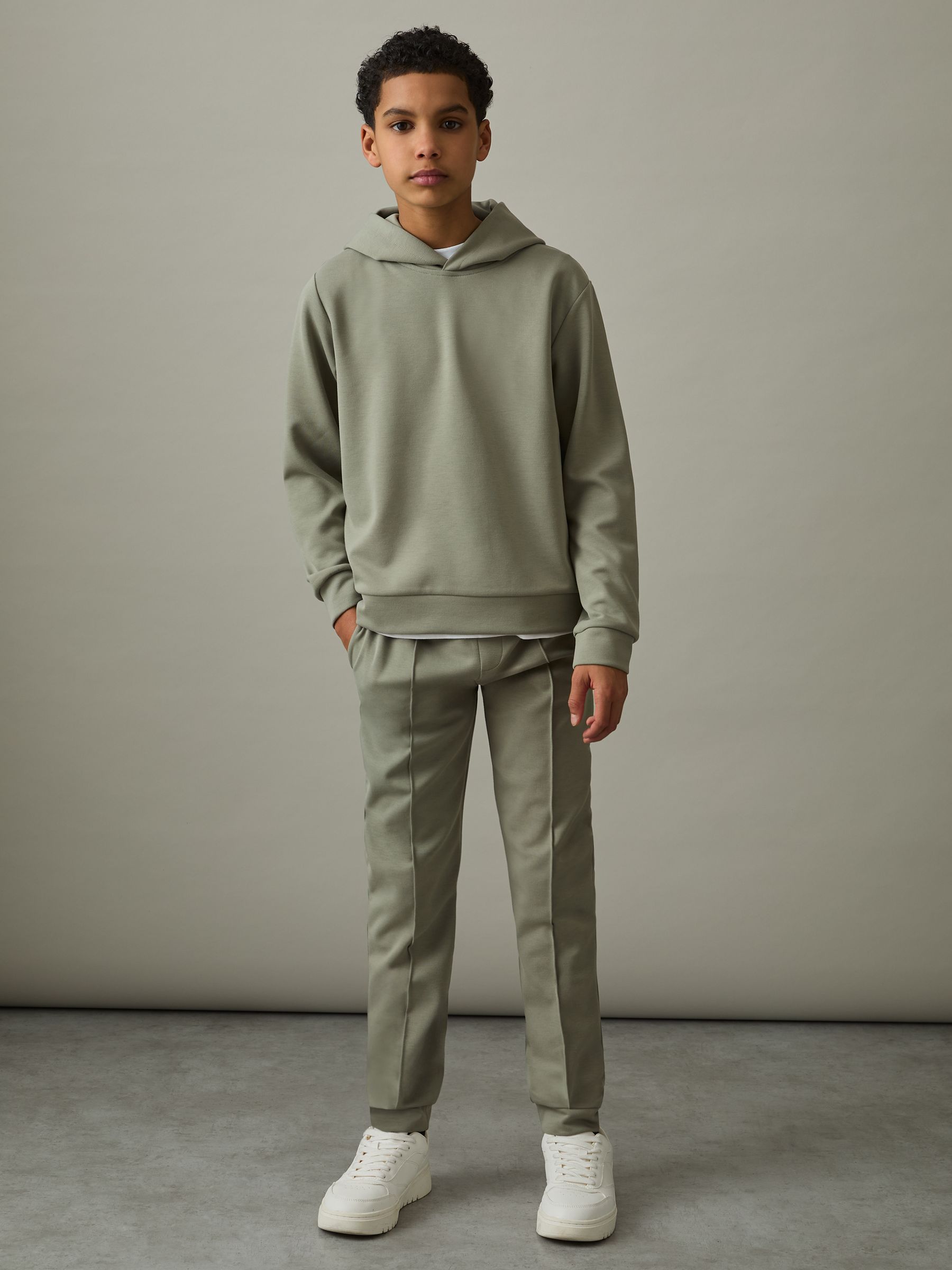 9-13 yrs Interlock Jersey Hoodie in Soft Sage Green - Image 3 of 4