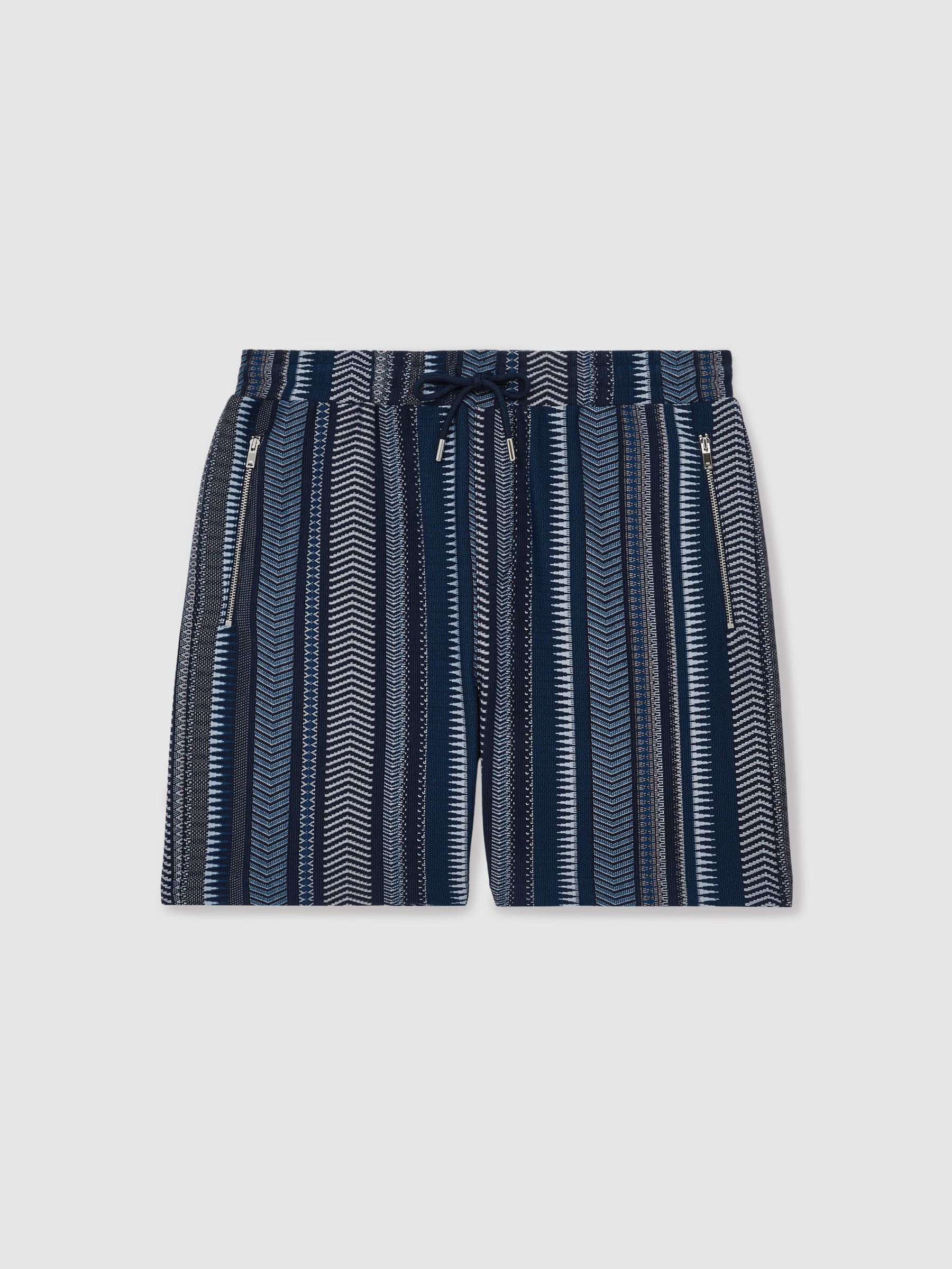 Aztec-Stripe Drawstring Shorts in Navy - Image 2 of 6