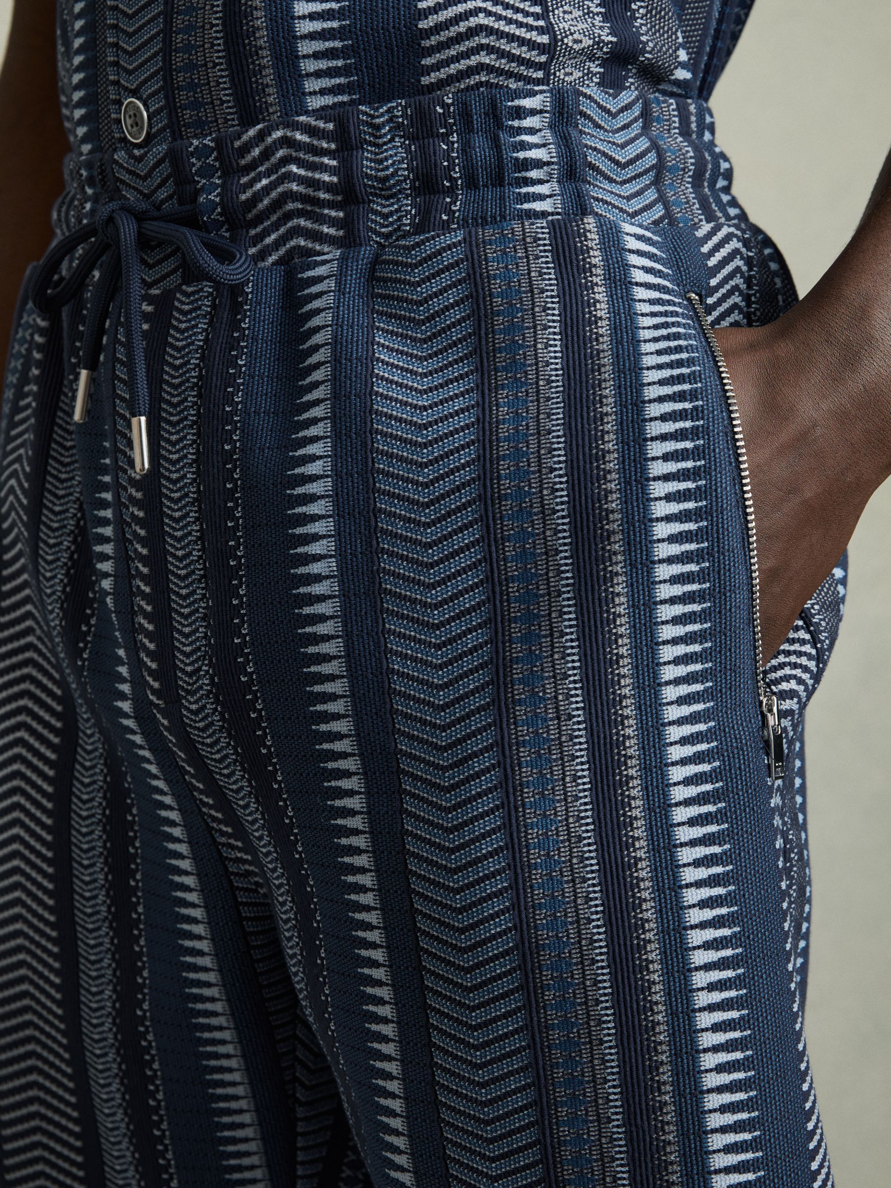Aztec-Stripe Drawstring Shorts in Navy - Image 4 of 6