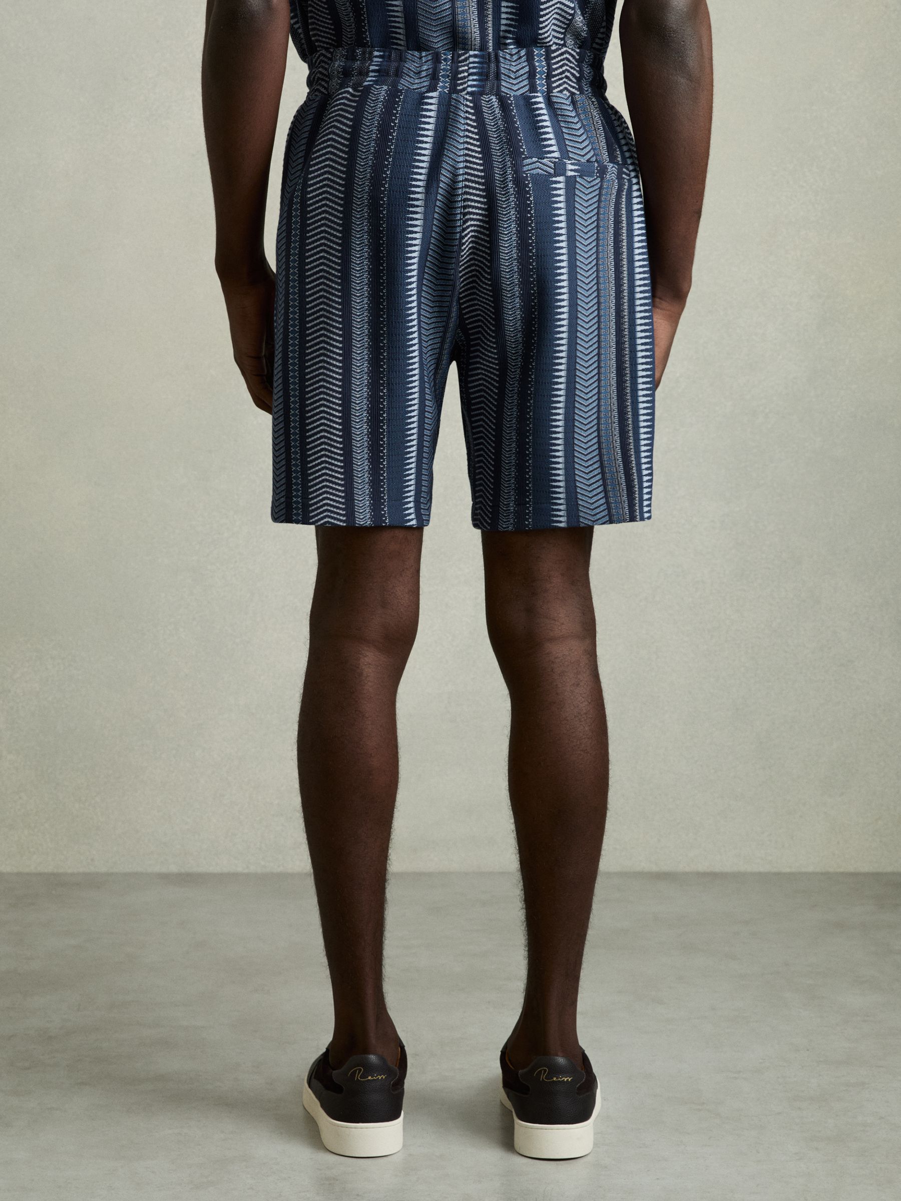 Aztec-Stripe Drawstring Shorts in Navy - Image 5 of 6