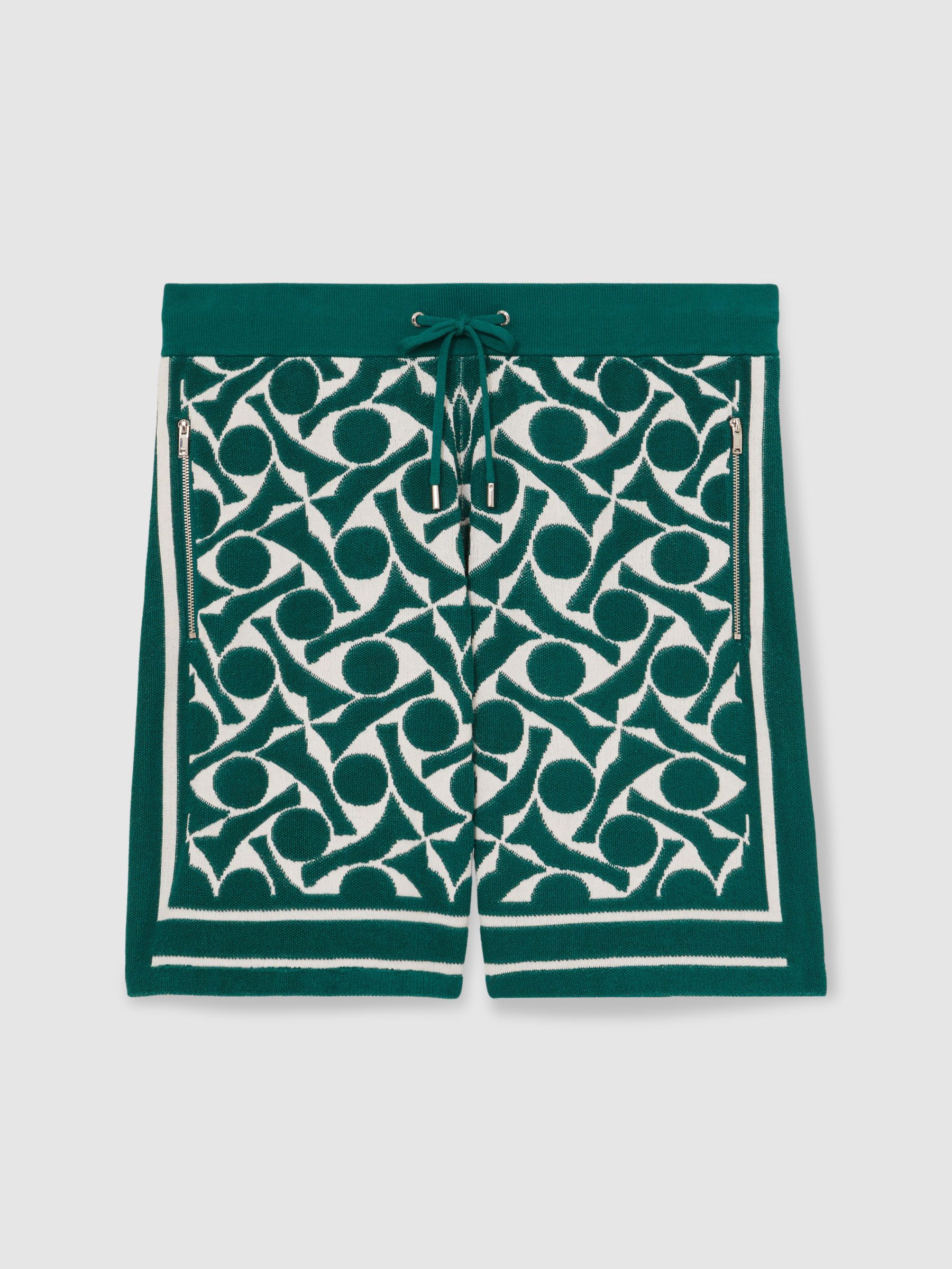 Abstract-Pattern Towelling Shorts in Green/White - Image 2 of 6