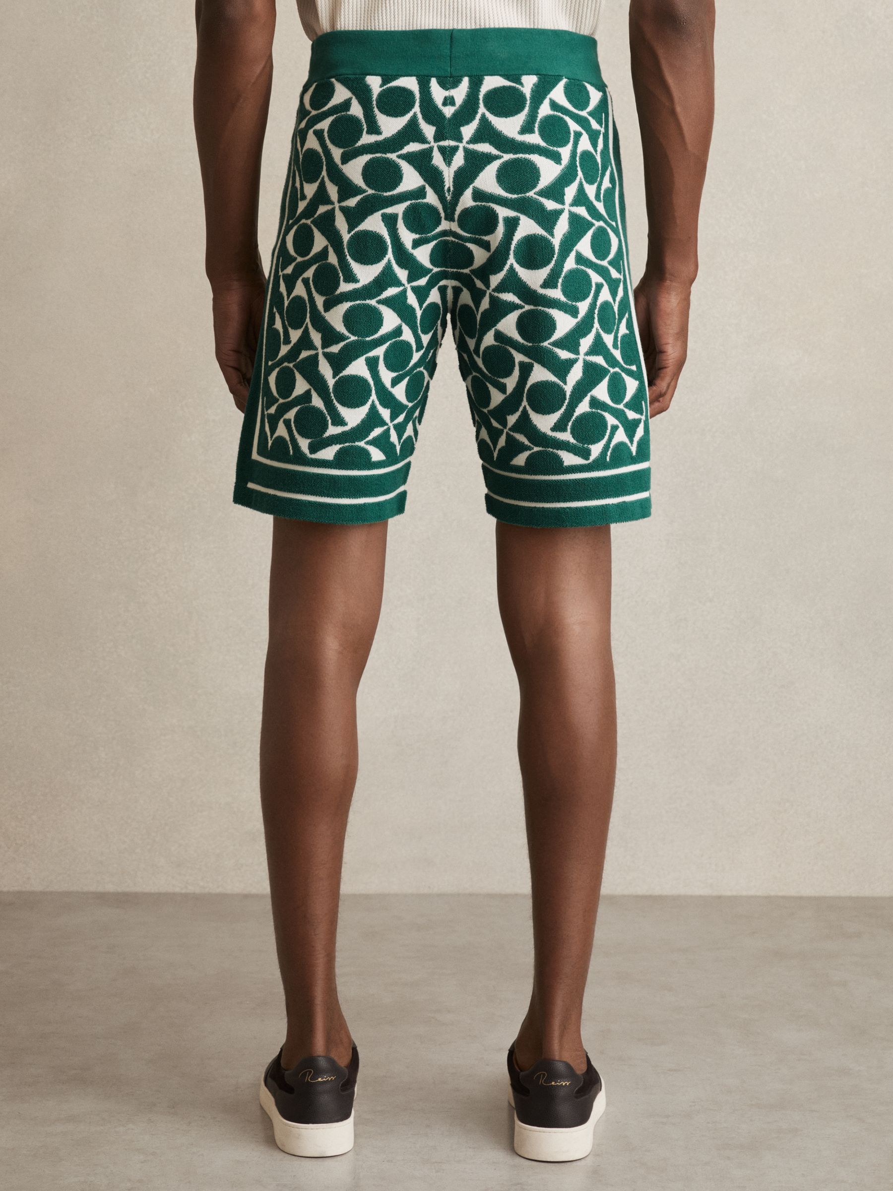 Abstract-Pattern Towelling Shorts in Green/White - Image 5 of 6