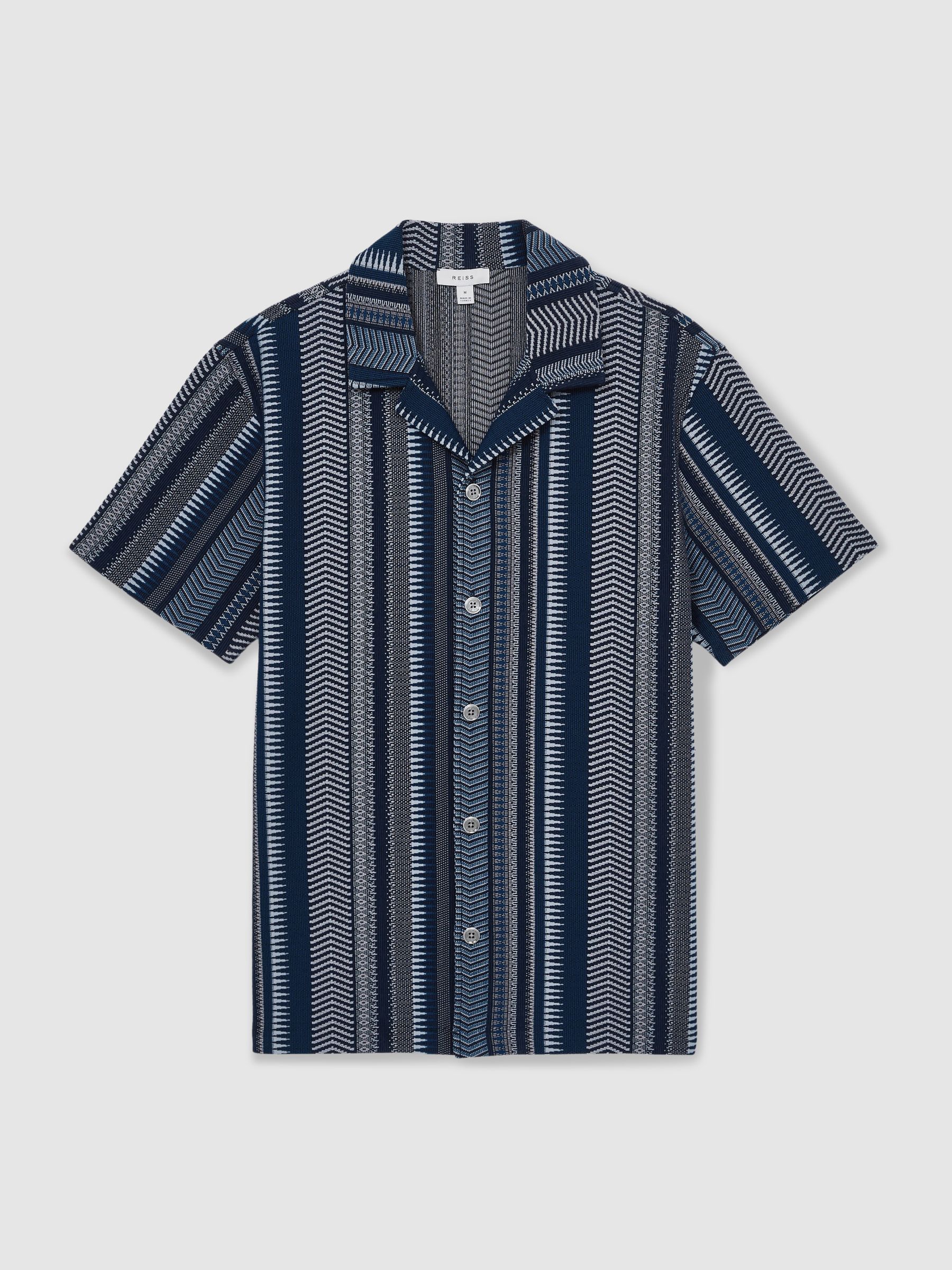 Aztec-Stripe Cuban-Collar Shirt in Navy - Image 2 of 7