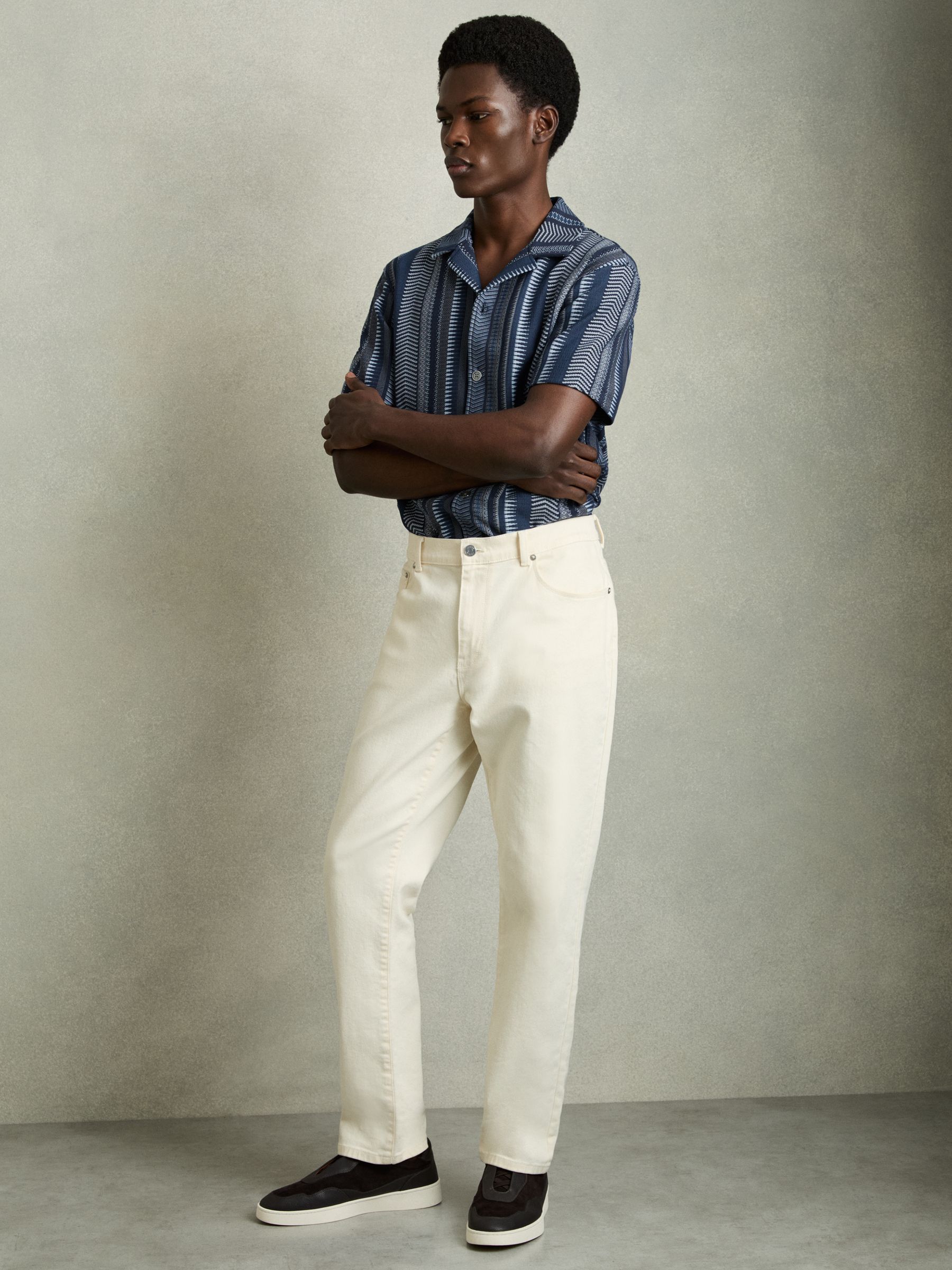 Aztec-Stripe Cuban-Collar Shirt in Navy - Image 3 of 7