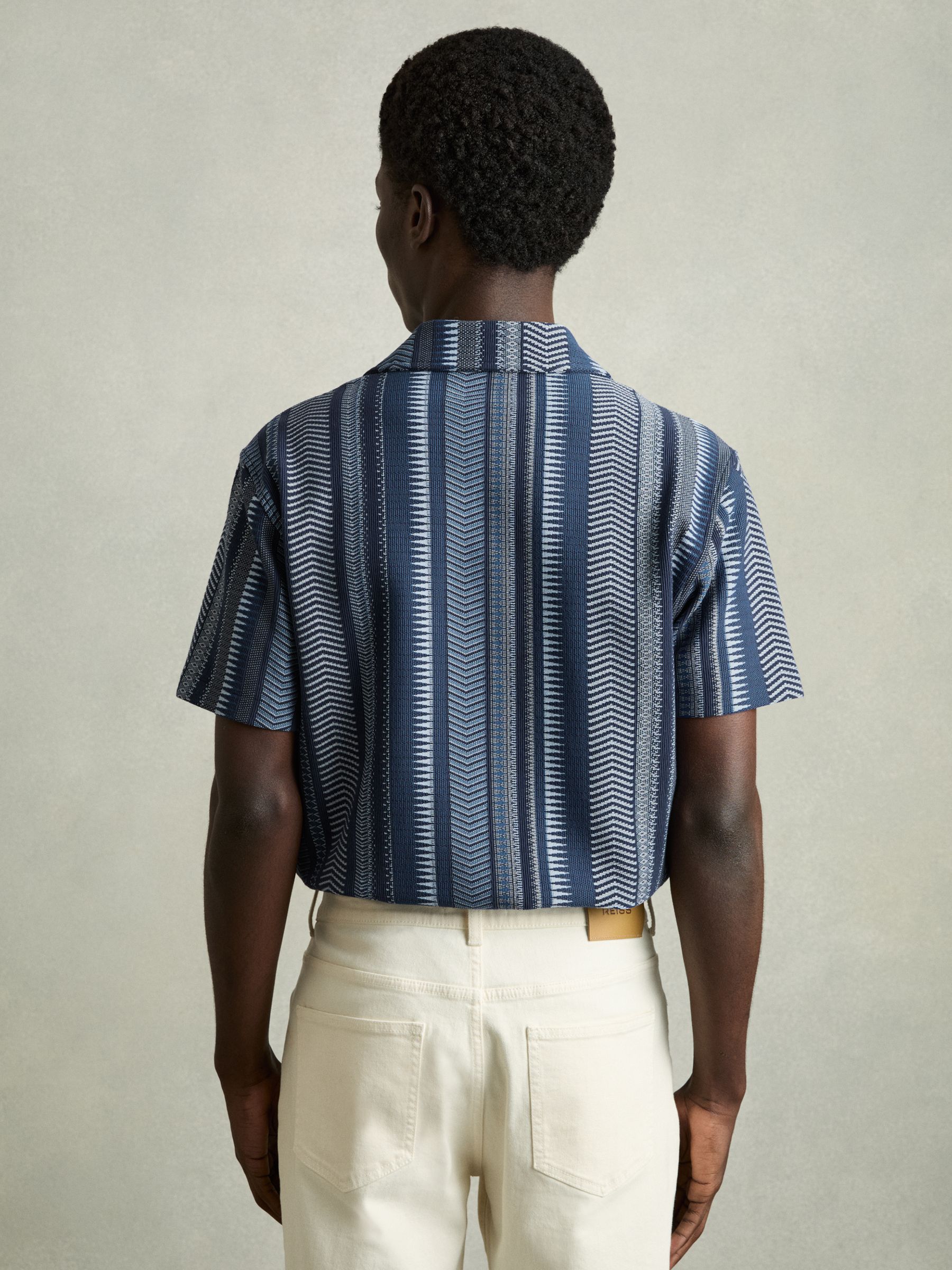 Aztec-Stripe Cuban-Collar Shirt in Navy - Image 5 of 7