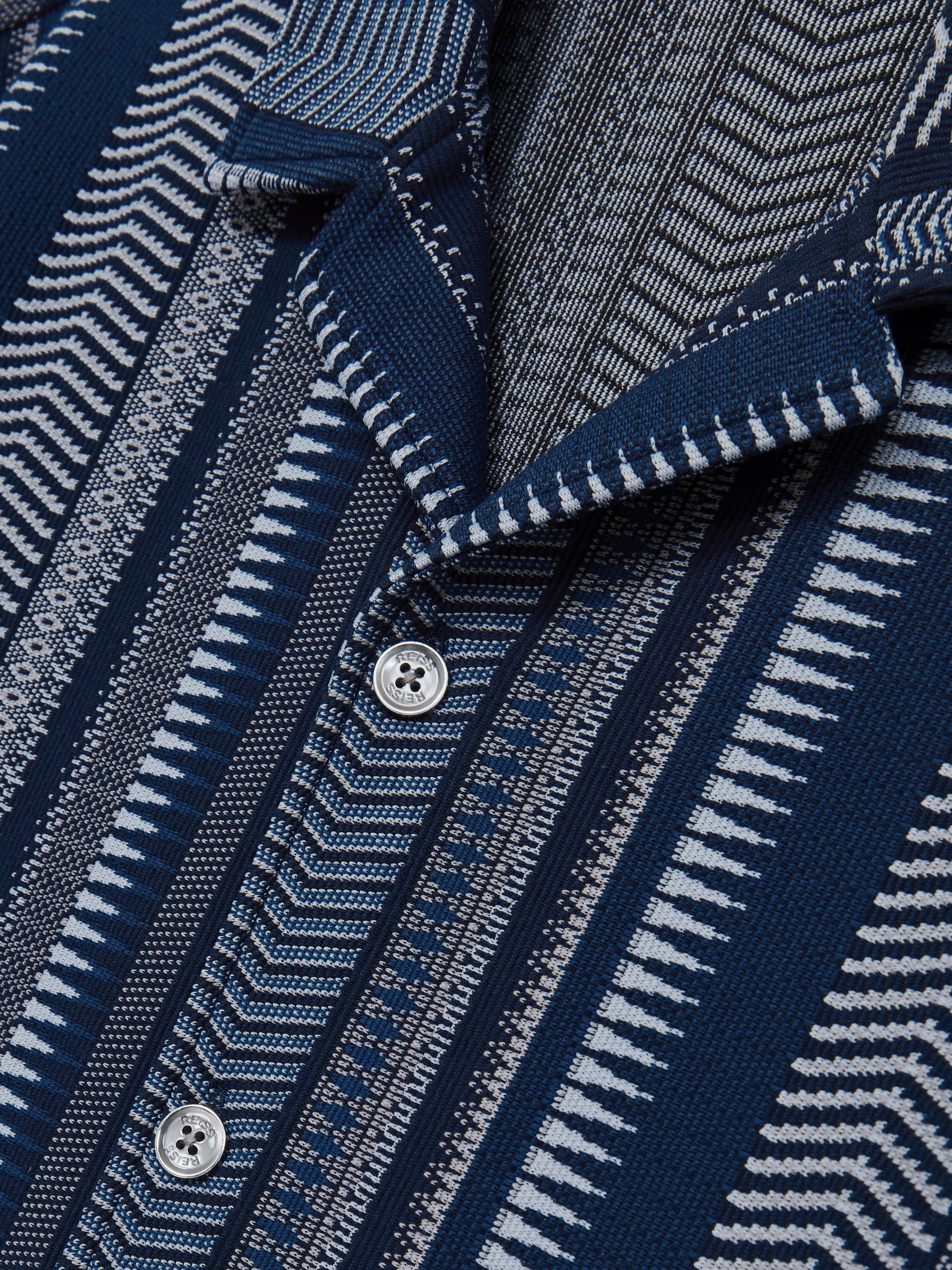 Aztec-Stripe Cuban-Collar Shirt in Navy - Image 7 of 7