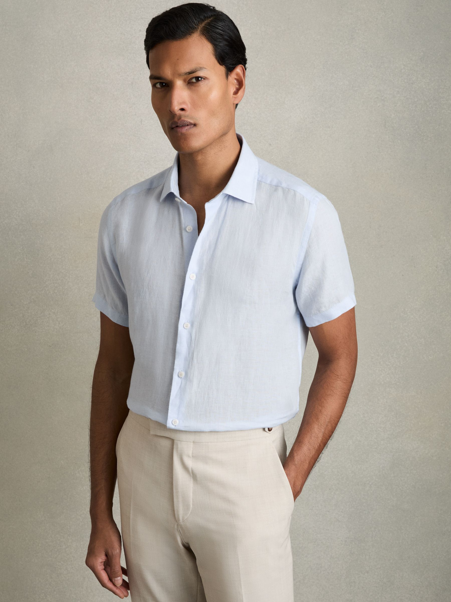 Linen Short-Sleeve Shirt in Pale Blue - Image 1 of 6