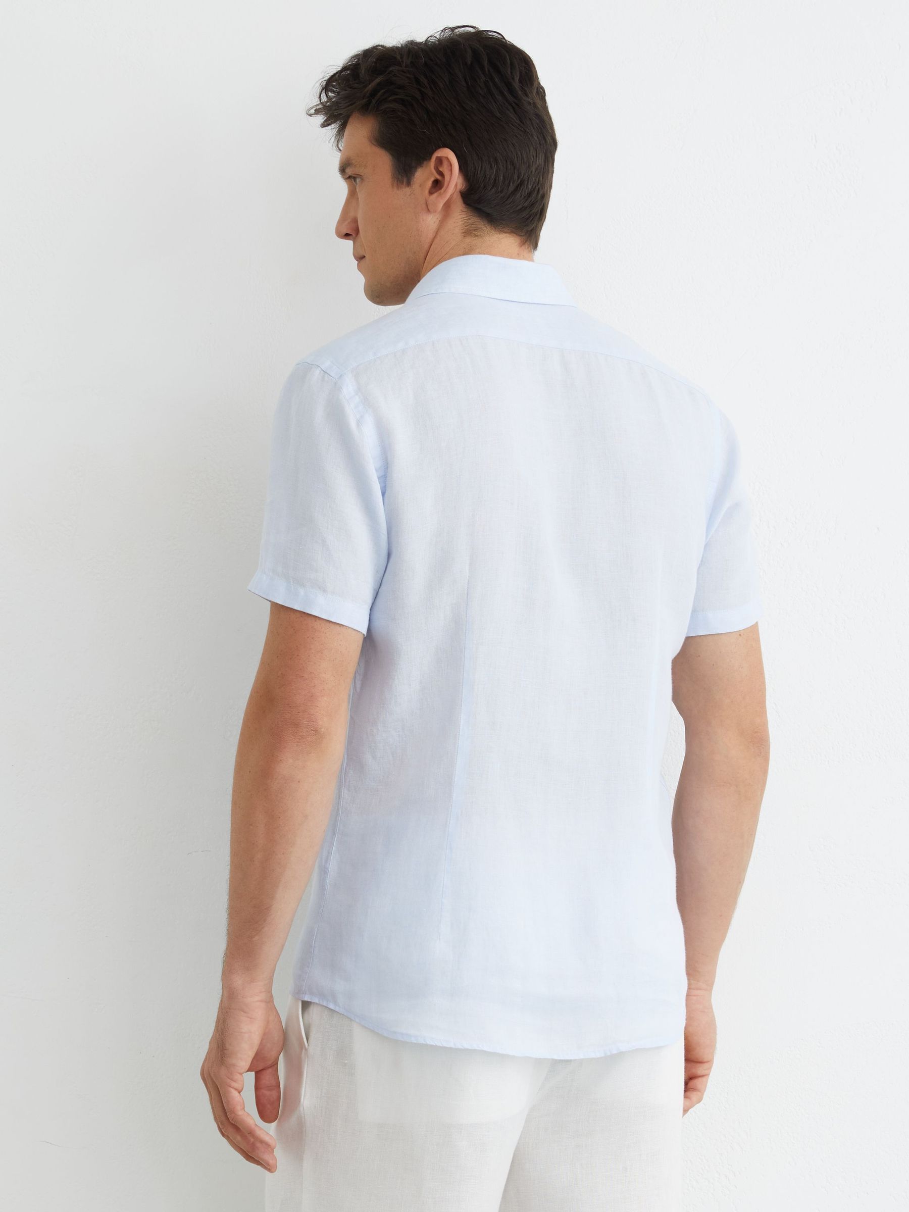 Slim Fit Linen Button-Through Shirt in Pale Blue - image 5