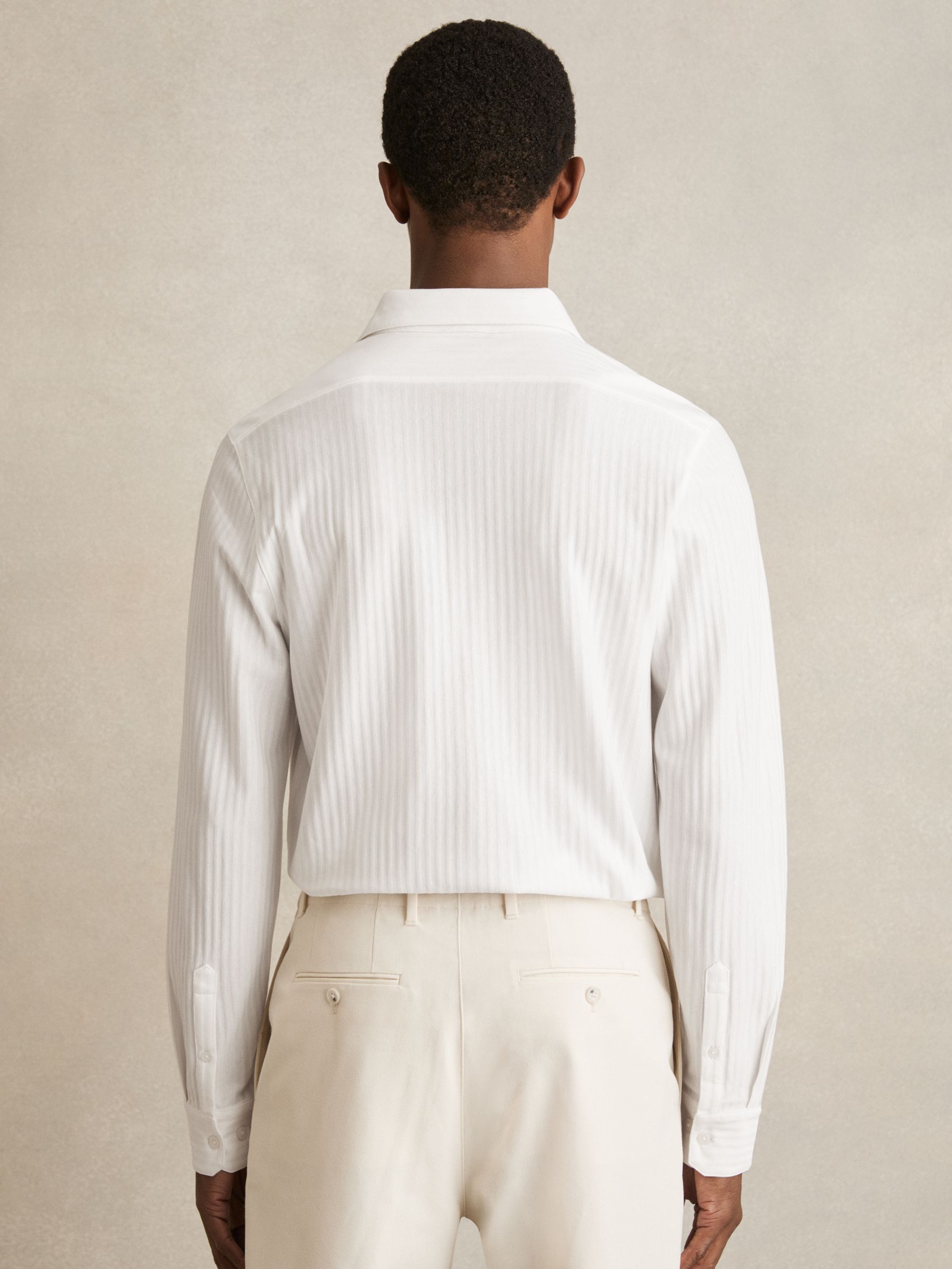 Cotton-Jersey Stripe-Jacquard Shirt in White - Image 6 of 7