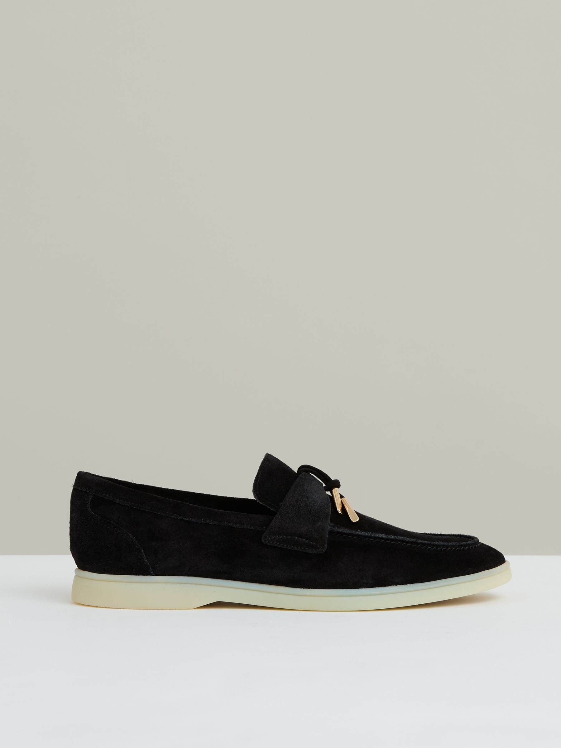 Suede Slip On Tassel Loafers in Black - Image 1 of 5