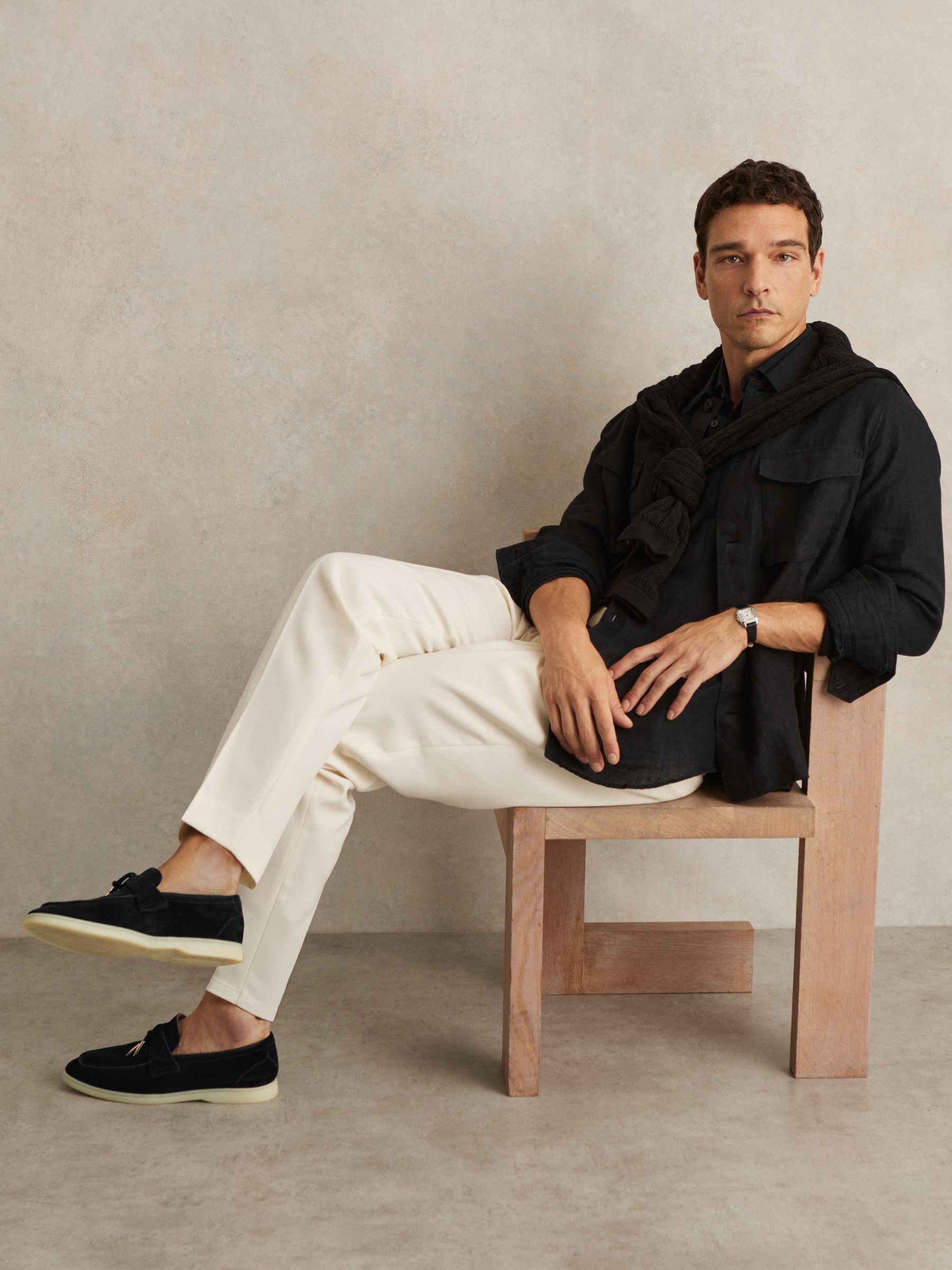 Suede Slip On Tassel Loafers in Black - Image 2 of 5