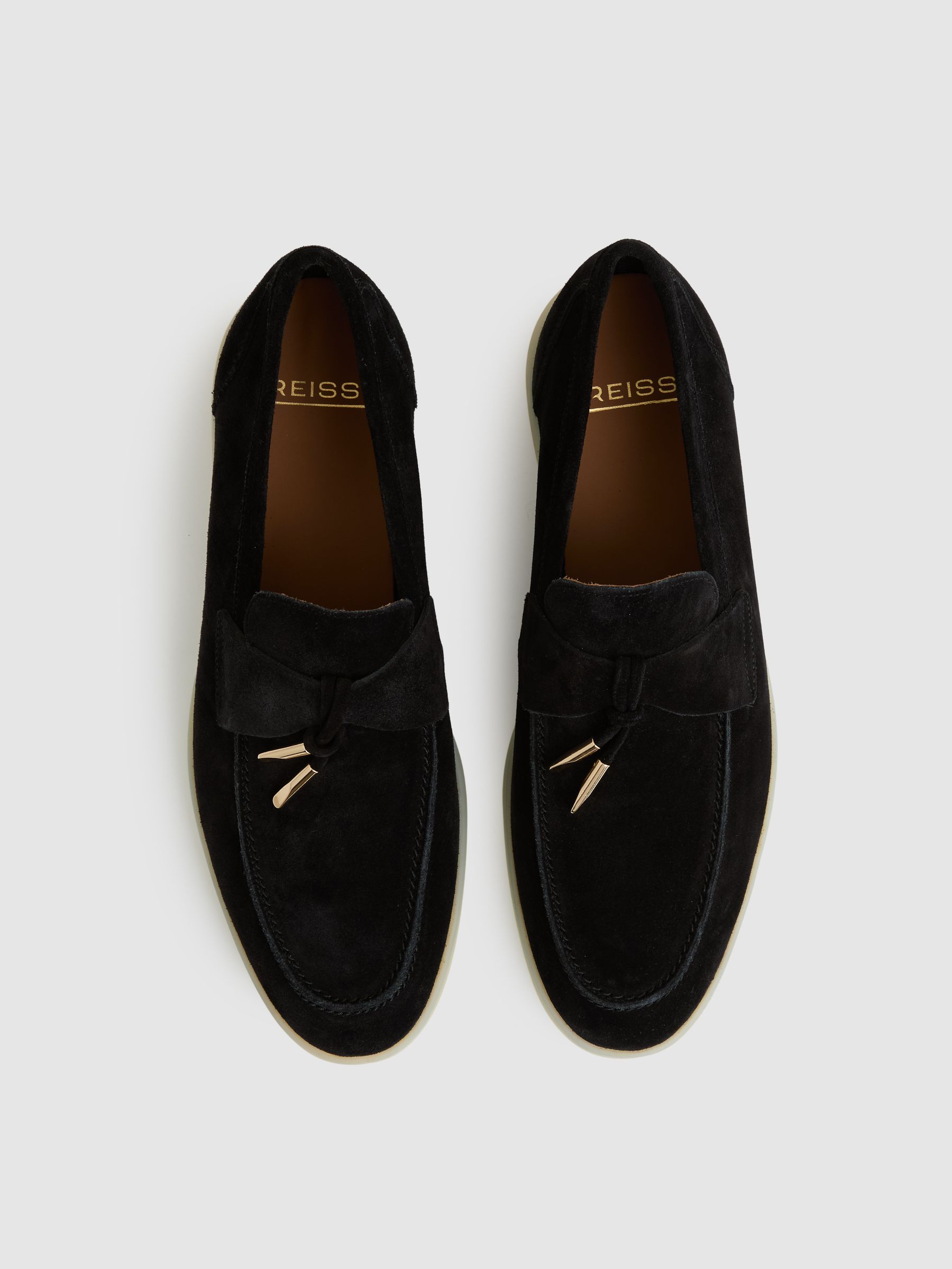 Suede Slip On Tassel Loafers in Black - Image 3 of 5