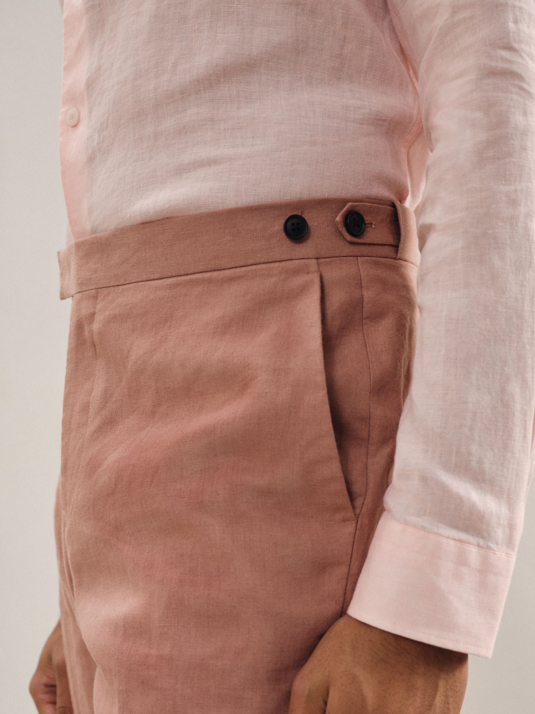 Slim Fit Linen Trousers in Rose Pink - image 5