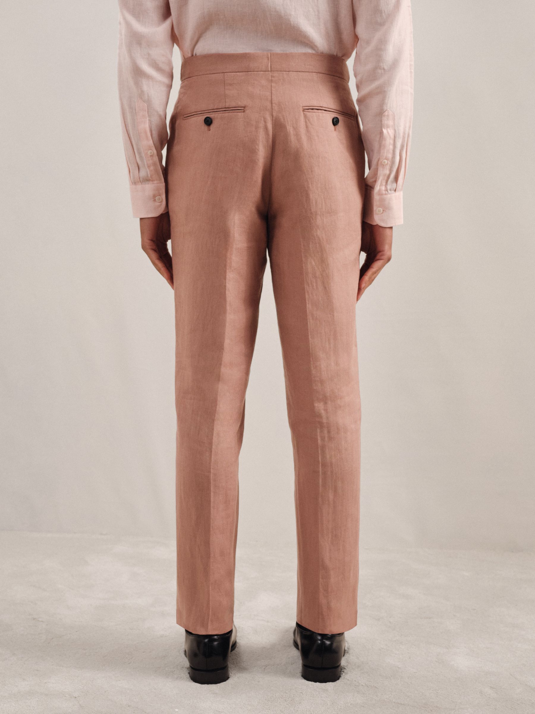 Slim Fit Linen Trousers in Rose Pink - image 3