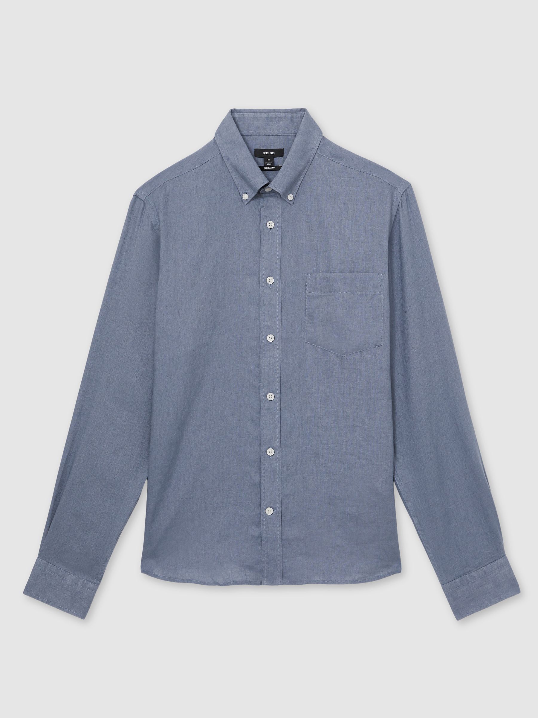 Linen Button-Through Shirt in Airforce Blue - Image 2 of 7