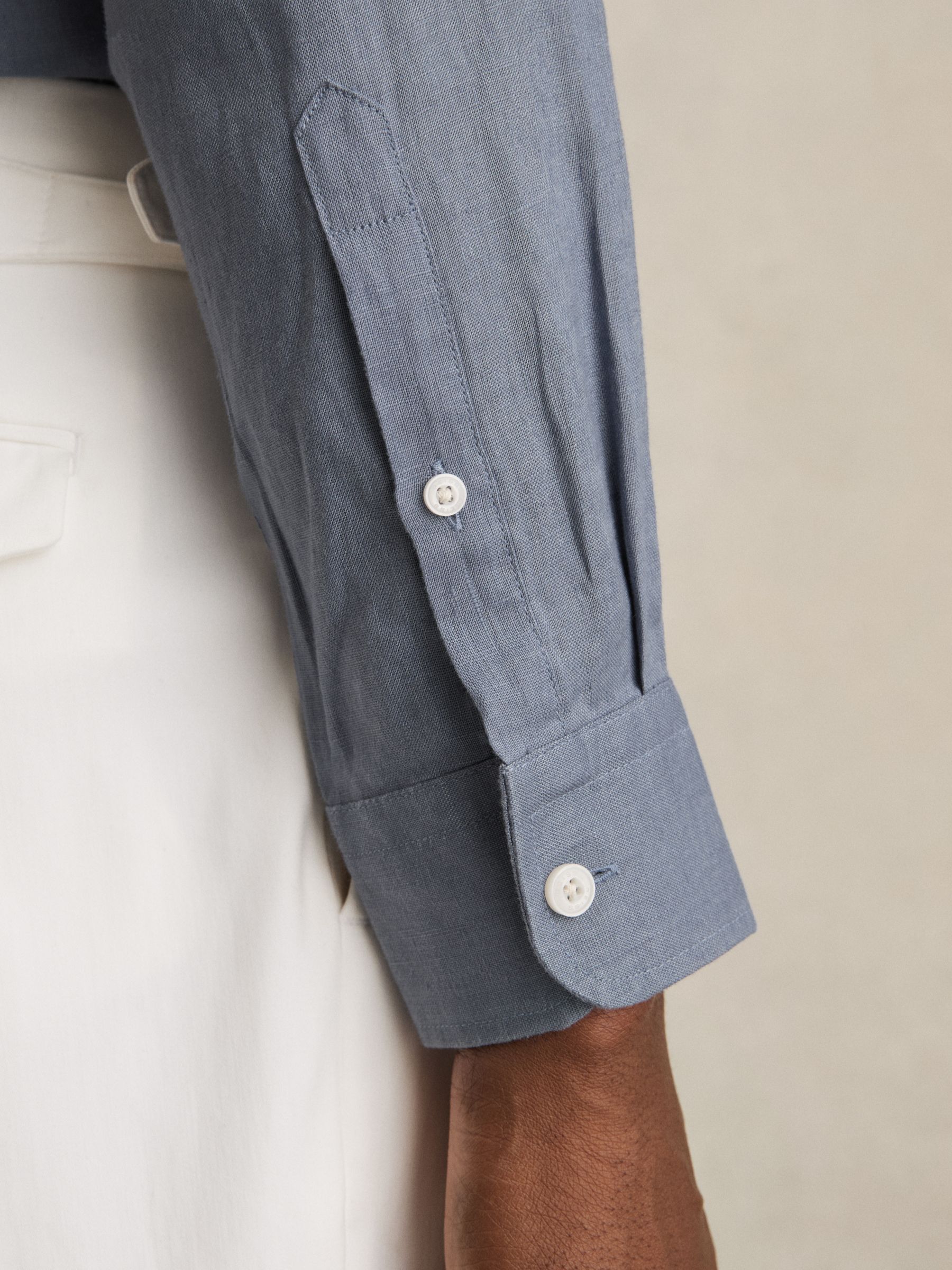 Linen Button-Through Shirt in Airforce Blue - Image 4 of 7