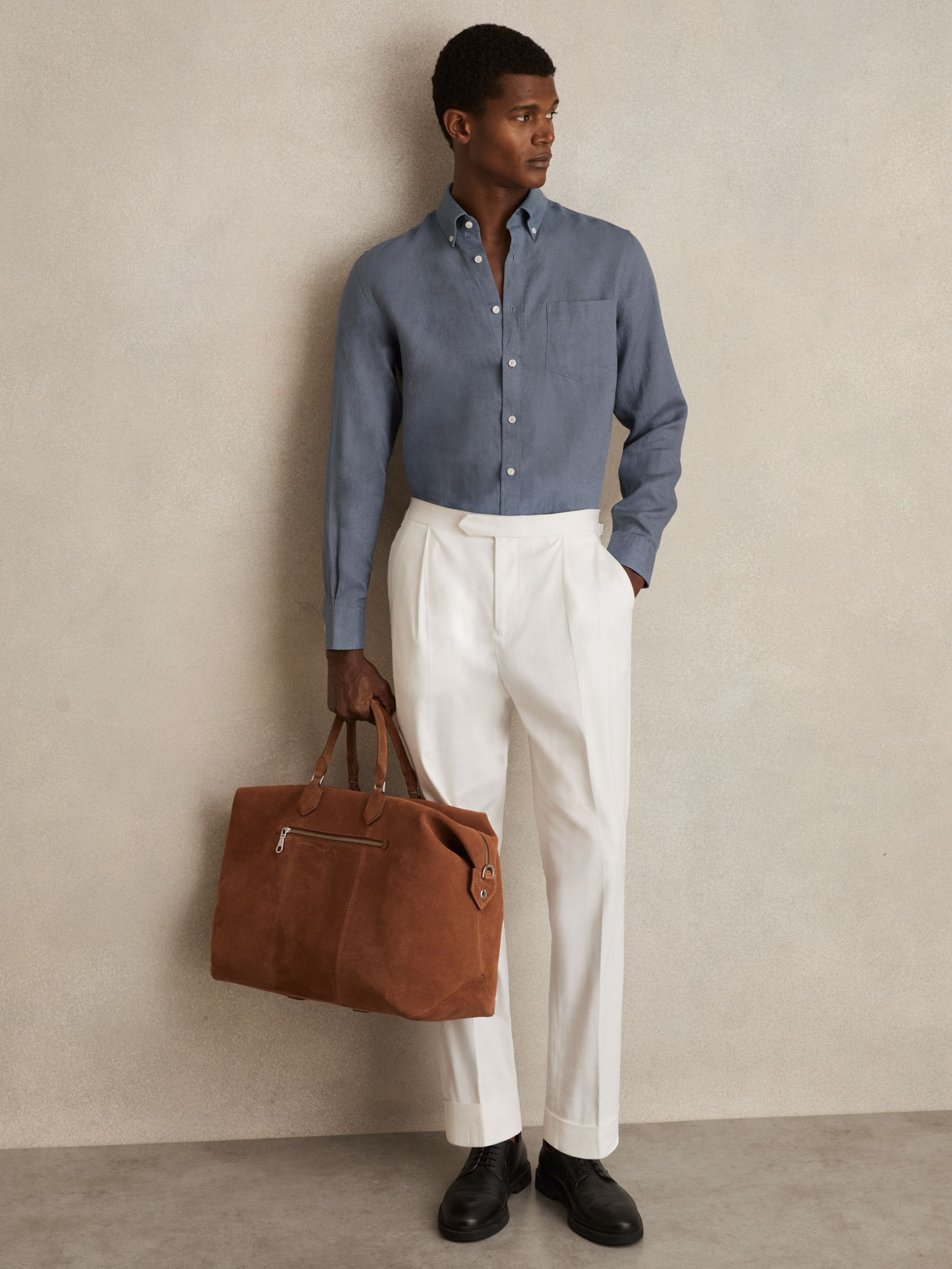 Linen Button-Through Shirt in Airforce Blue - Image 5 of 7