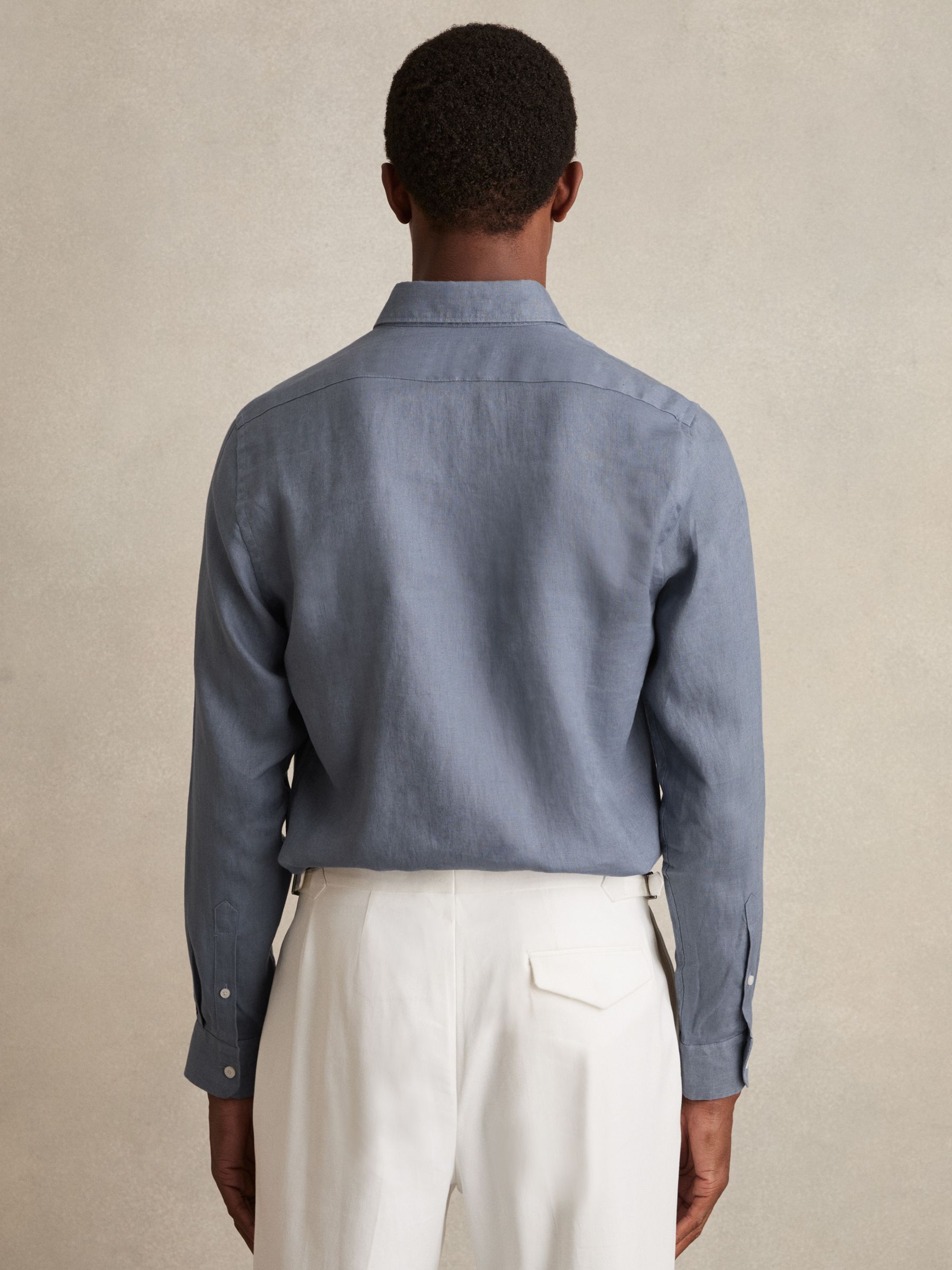 Linen Button-Through Shirt in Airforce Blue - Image 6 of 7