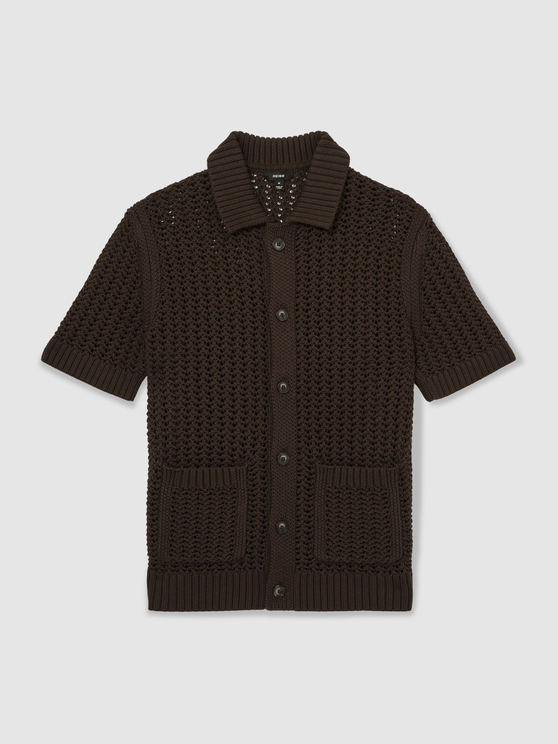 Crochet Button-Through Shirt in Chocolate Brown - Image 2 of 7