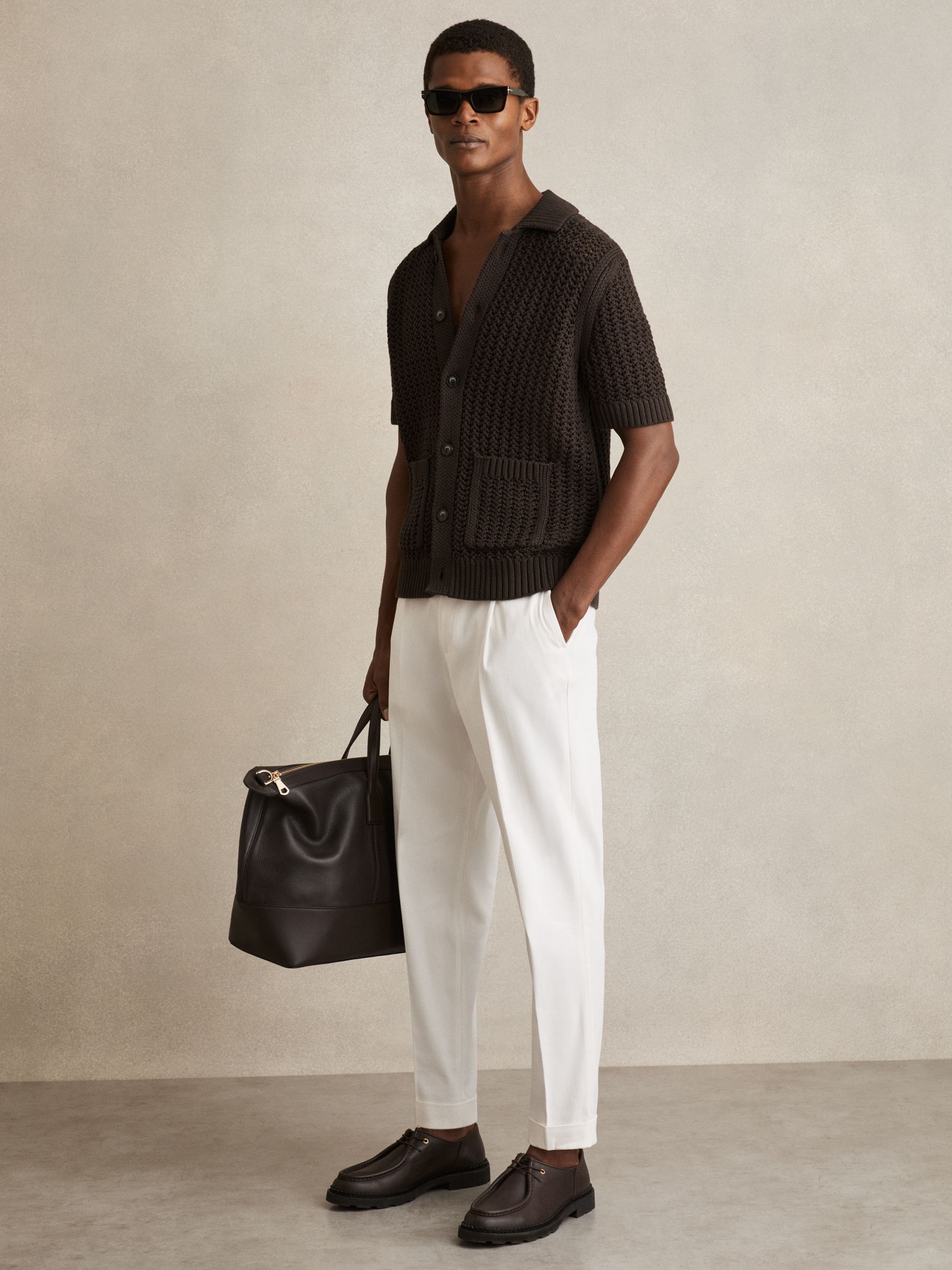 Crochet Button-Through Shirt in Chocolate Brown - Image 5 of 7
