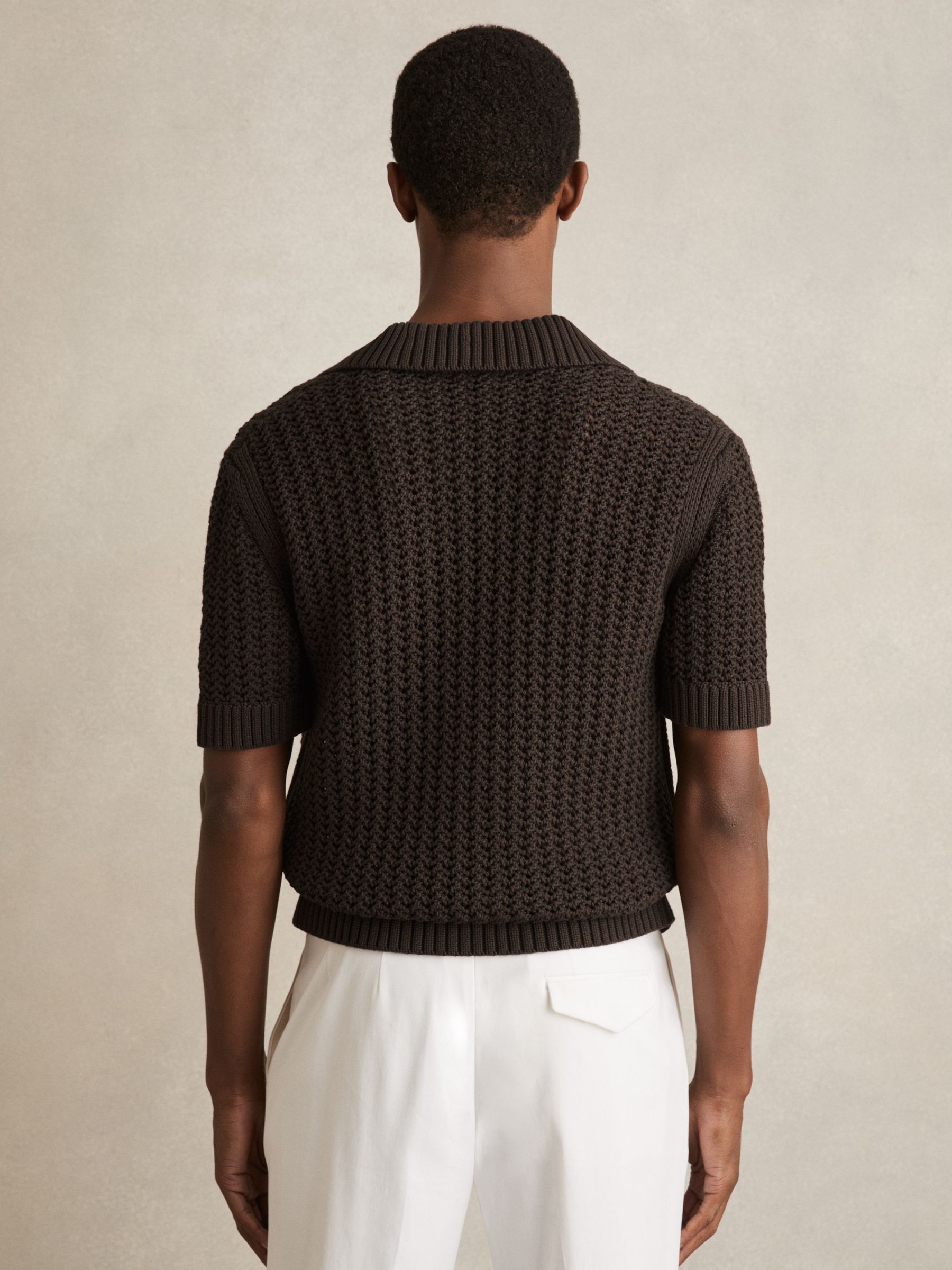 Crochet Button-Through Shirt in Chocolate Brown - Image 6 of 7