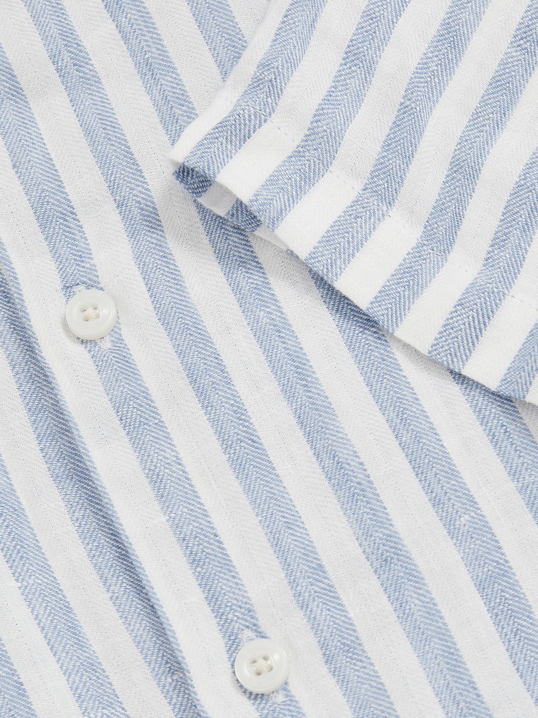 Linen Short-Sleeve Shirt in Soft Blue Herringbone Stripe - Image 6 of 6