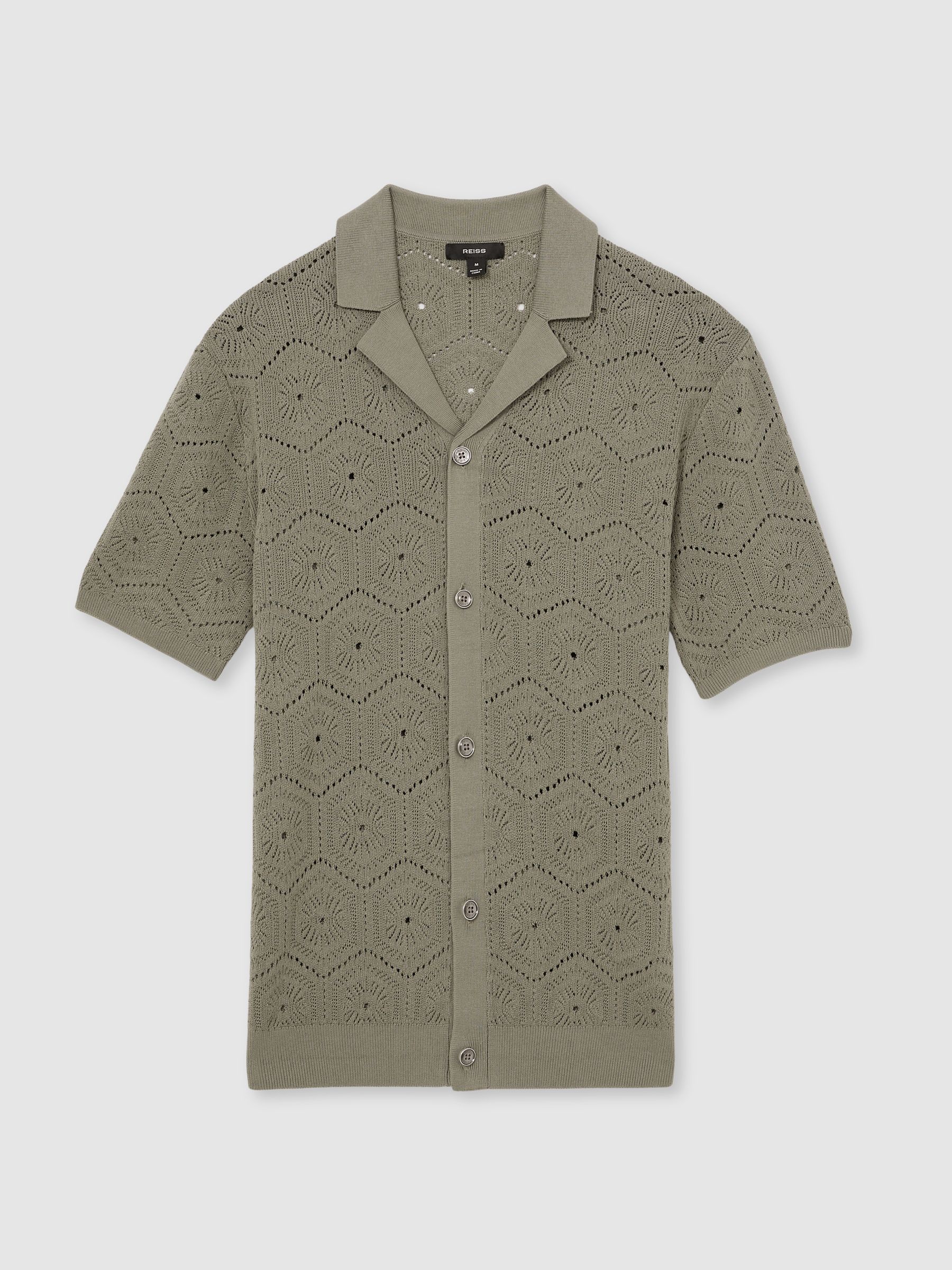 Pointelle Button-Through Shirt in Sage Green - Image 2 of 6