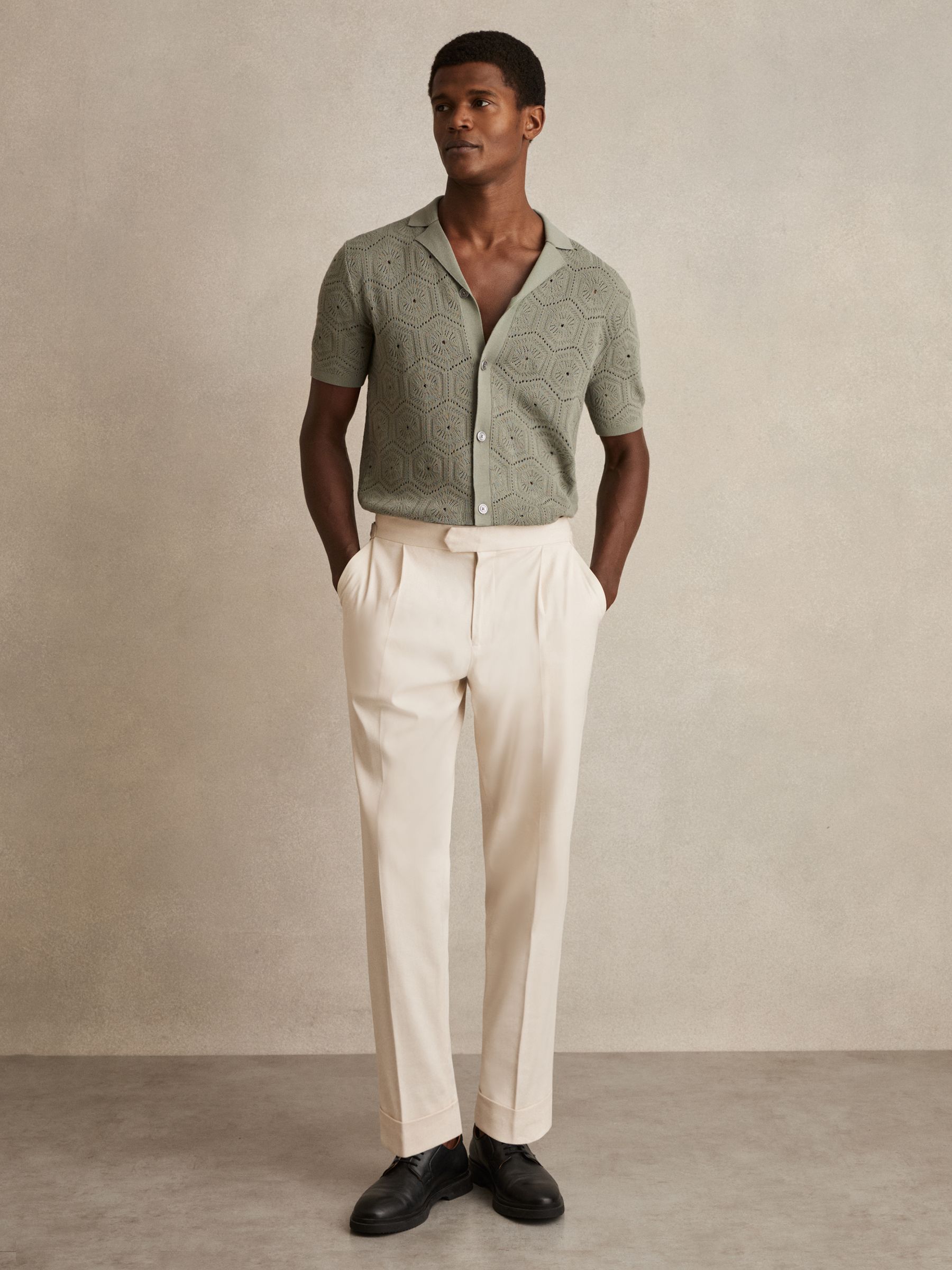 Pointelle Button-Through Shirt in Sage Green - Image 3 of 6