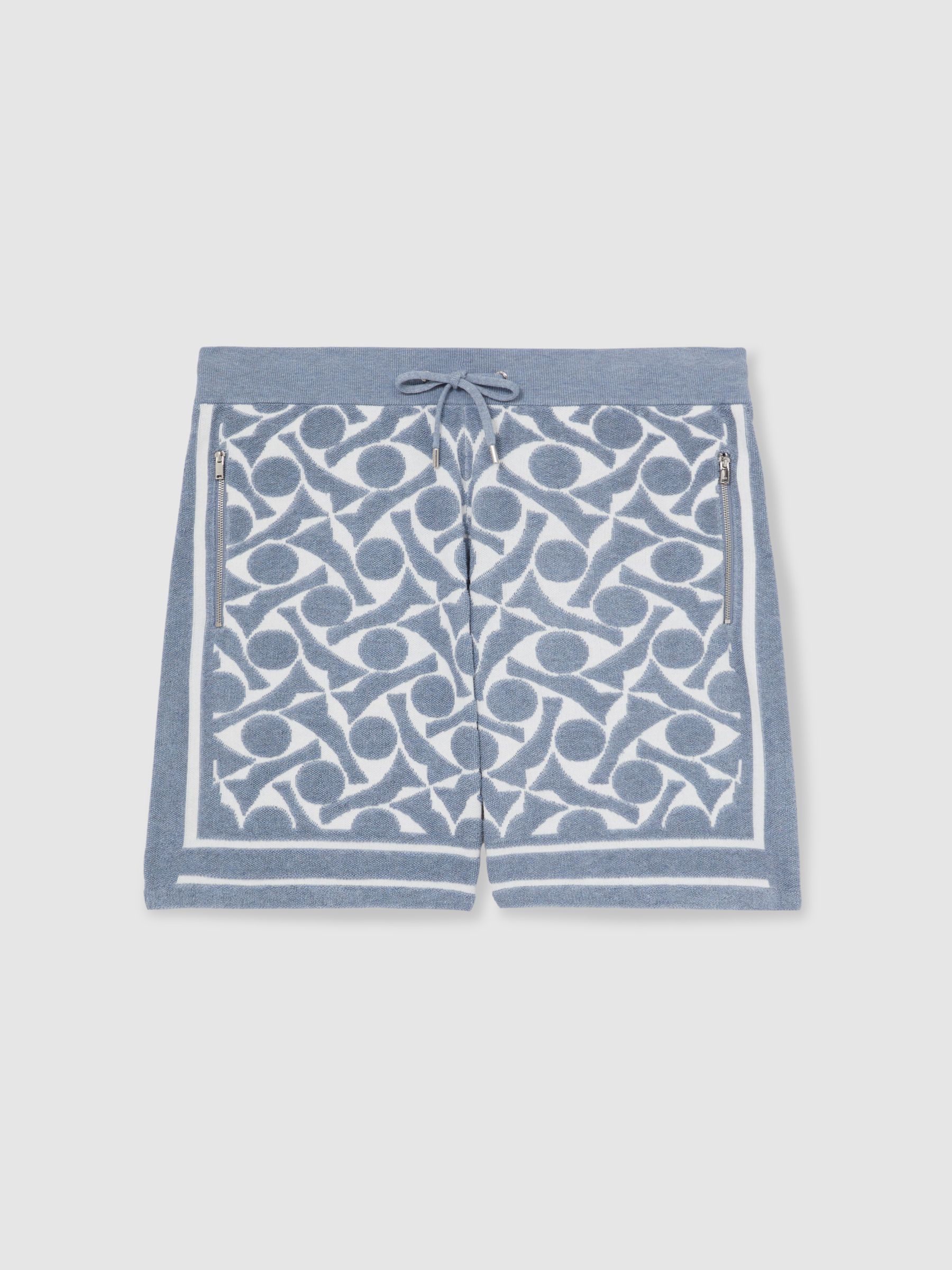 Abstract-Pattern Towelling Shorts in Soft Blue/White - image 1
