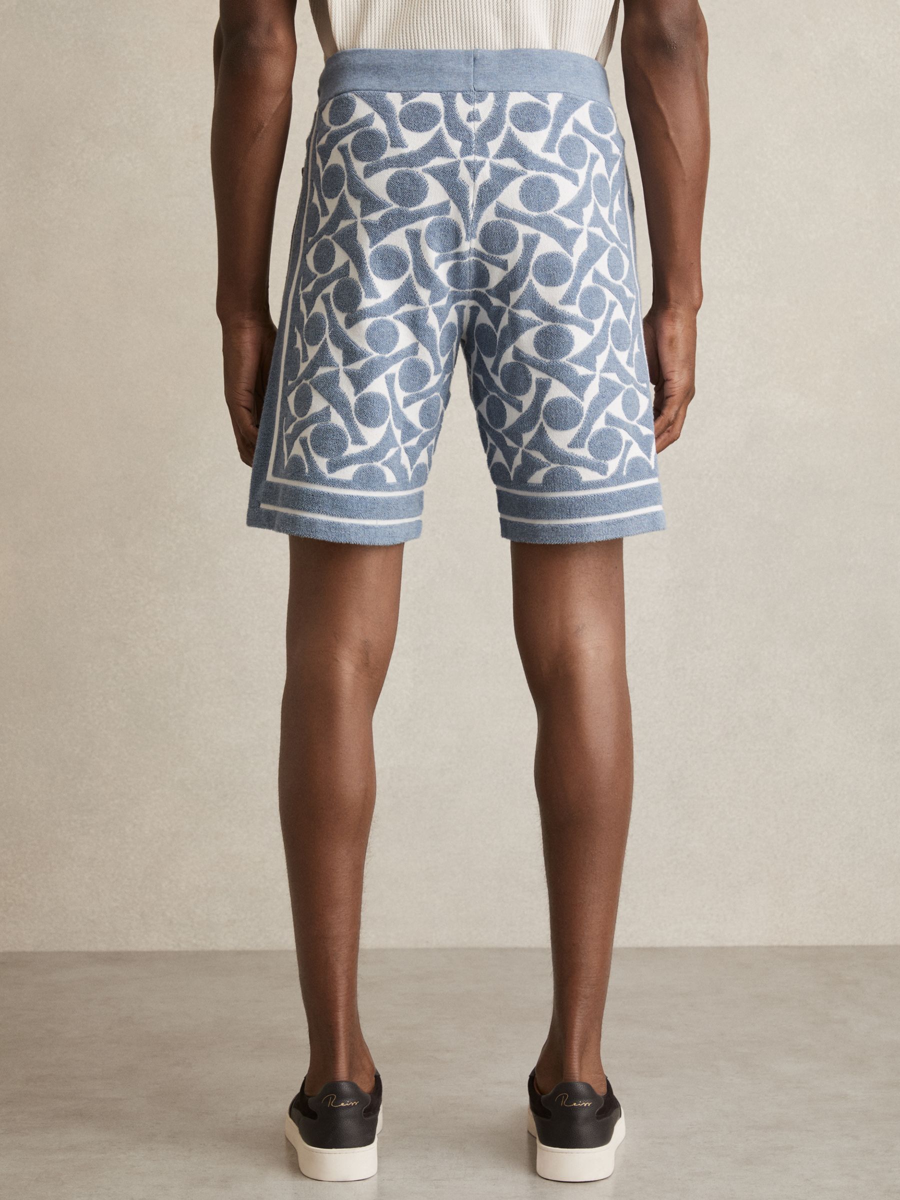 Abstract-Pattern Towelling Shorts in Soft Blue/White - image 5