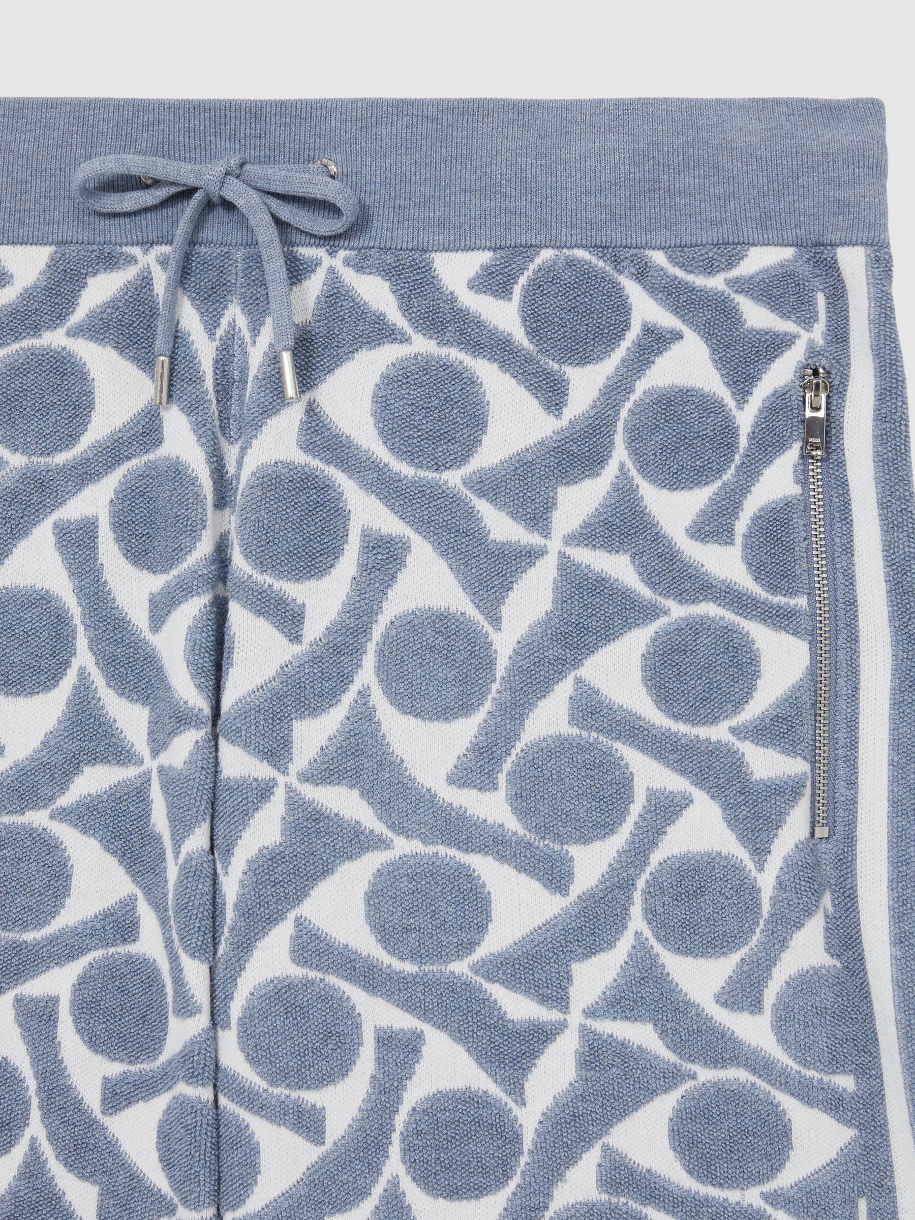 Abstract-Pattern Towelling Shorts in Soft Blue/White - Image 6 of 6