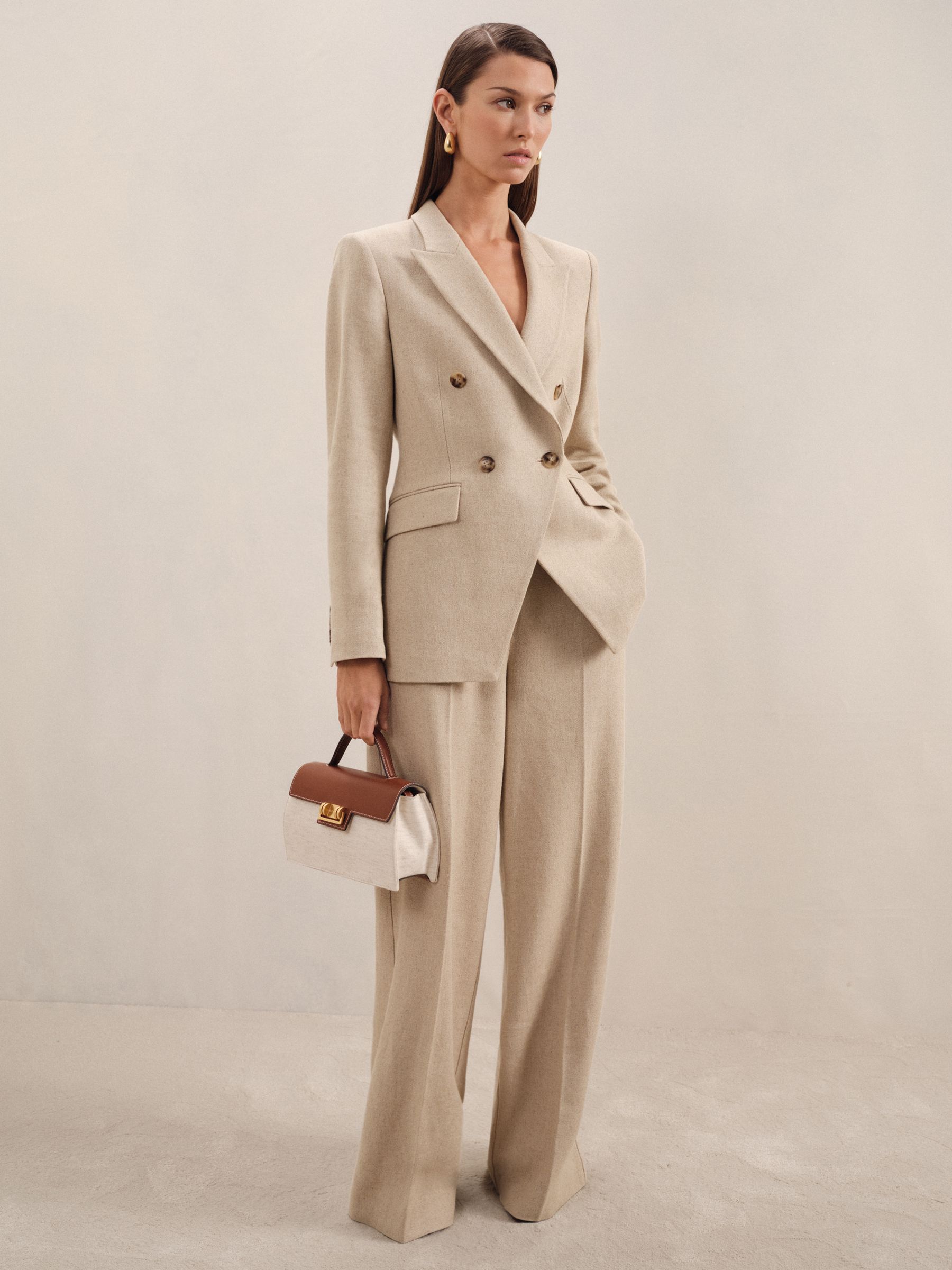 Petite Linen-Blend Double-Breasted Suit Jacket in Neutral - Image 1 of 8
