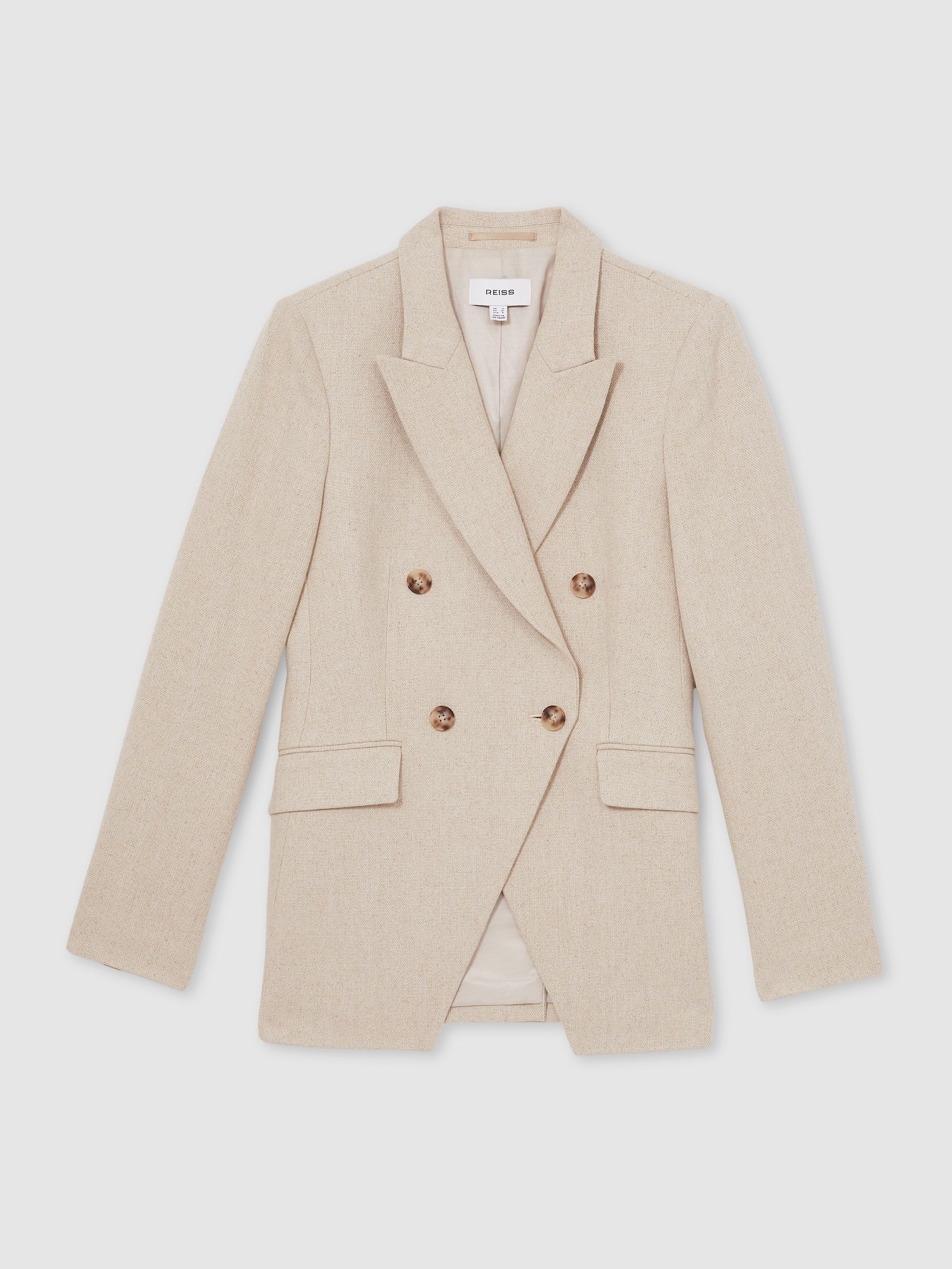 Petite Linen-Blend Double-Breasted Suit Jacket in Neutral - Image 2 of 8