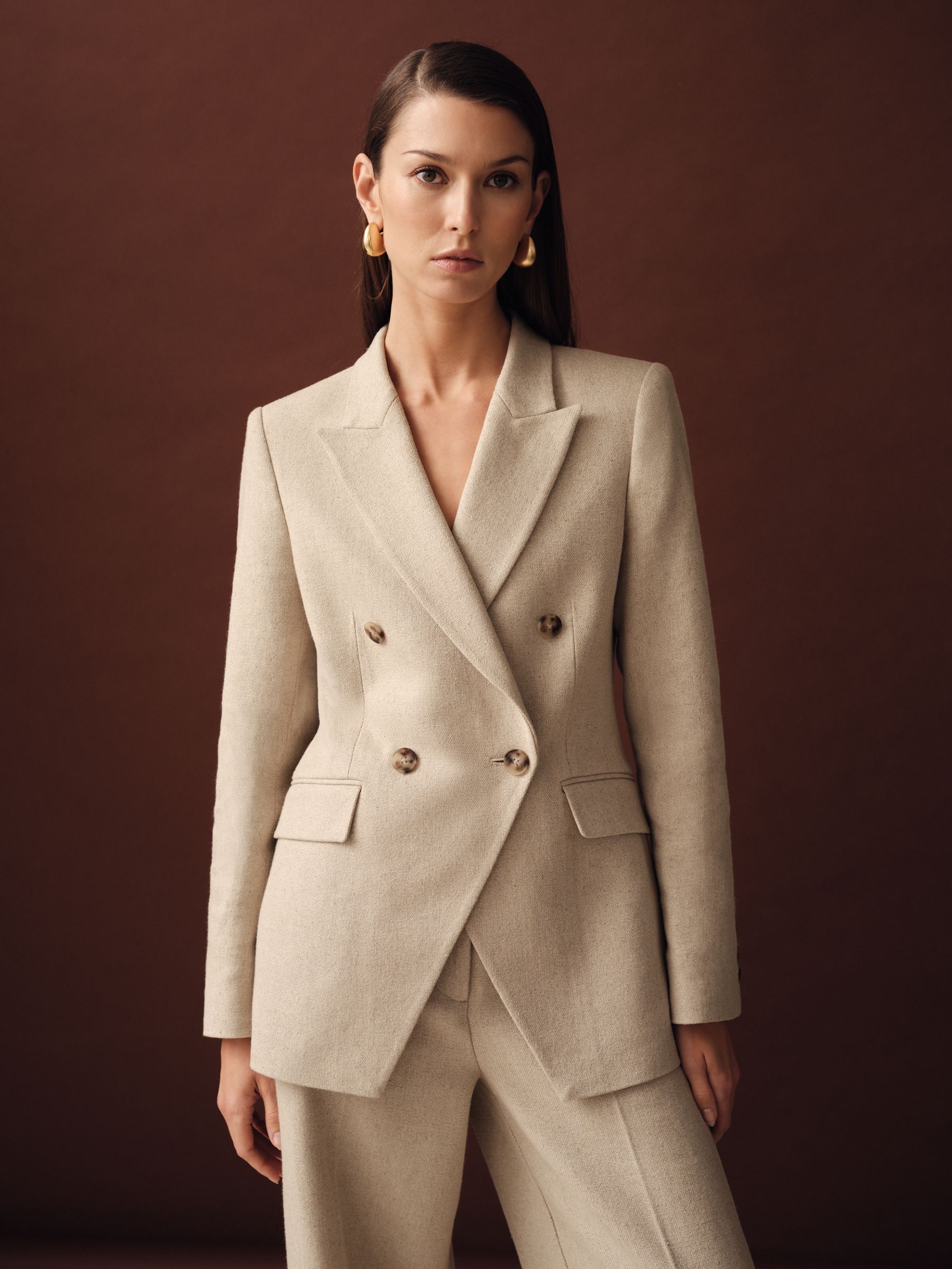 Petite Linen-Blend Double-Breasted Suit Jacket in Neutral - Image 3 of 8