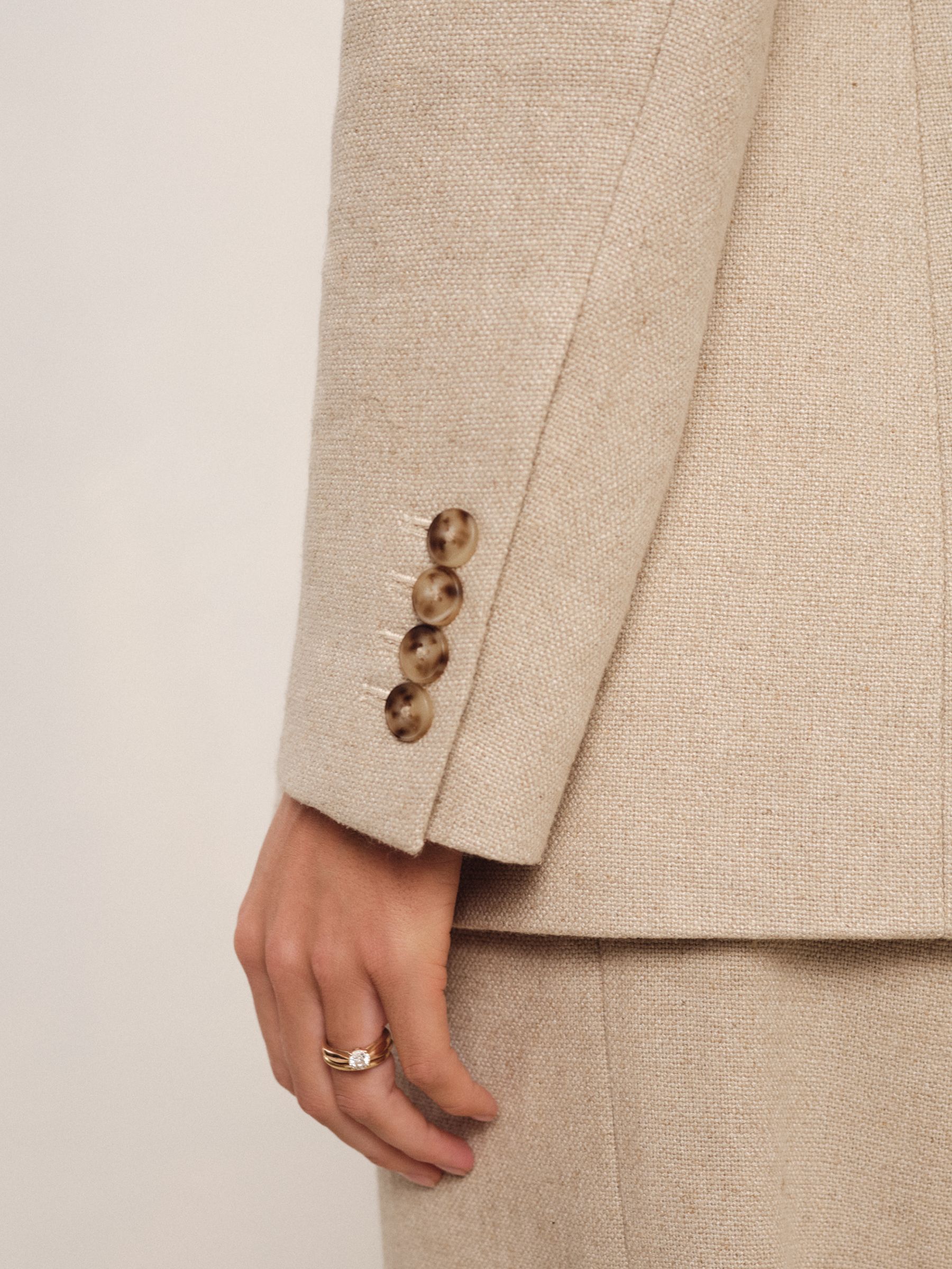 Petite Linen-Blend Double-Breasted Suit Jacket in Neutral - Image 4 of 8