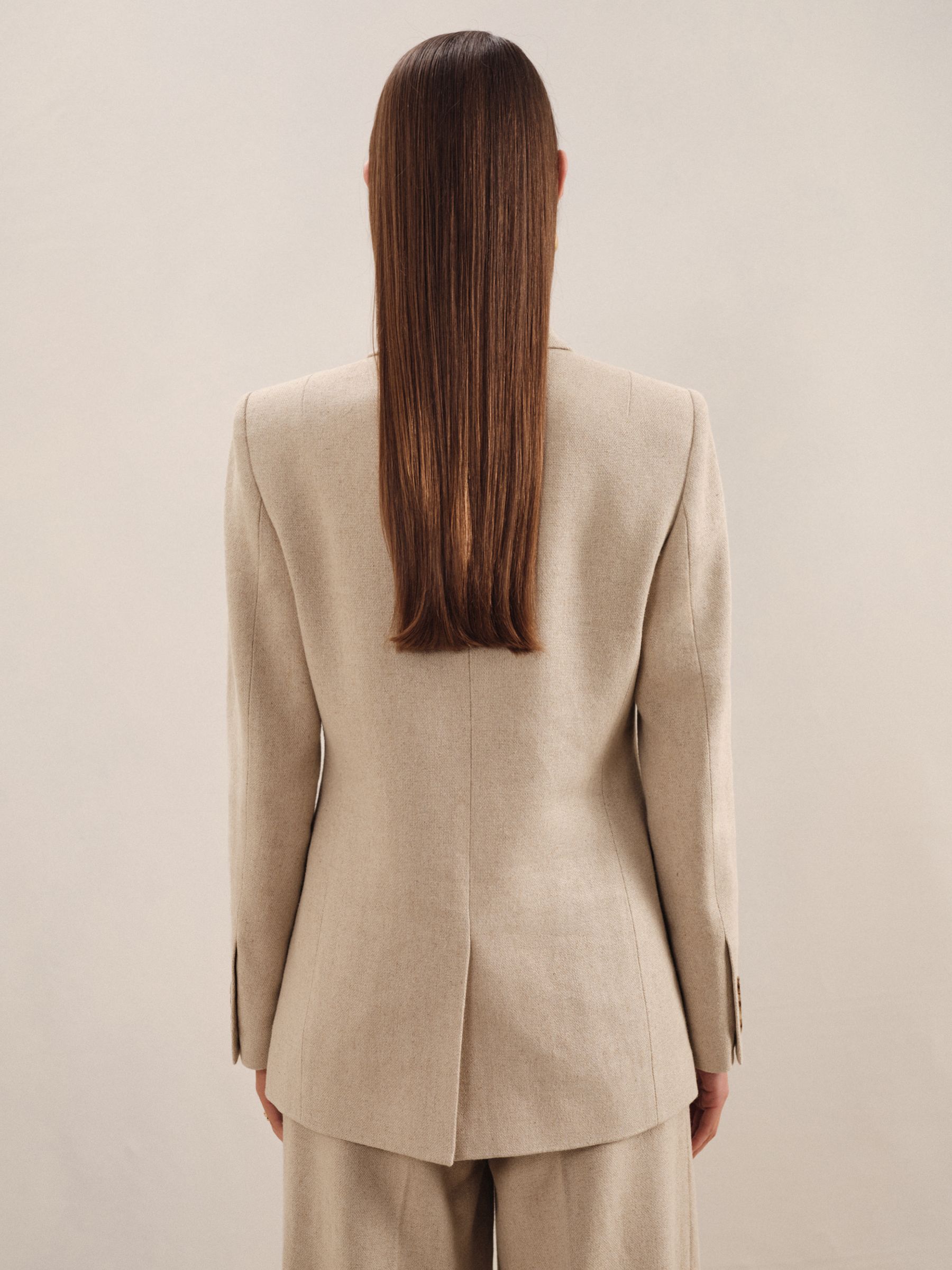 Petite Linen-Blend Double-Breasted Suit Jacket in Neutral - Image 5 of 8