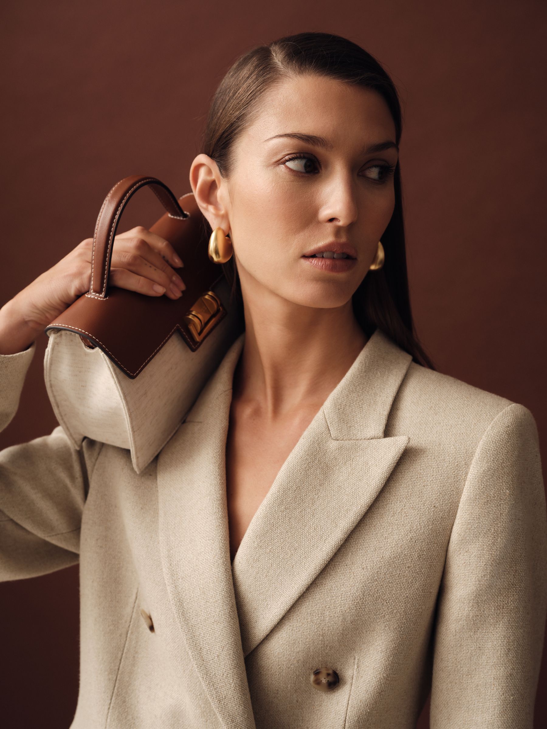 Petite Linen-Blend Double-Breasted Suit Jacket in Neutral - Image 6 of 8