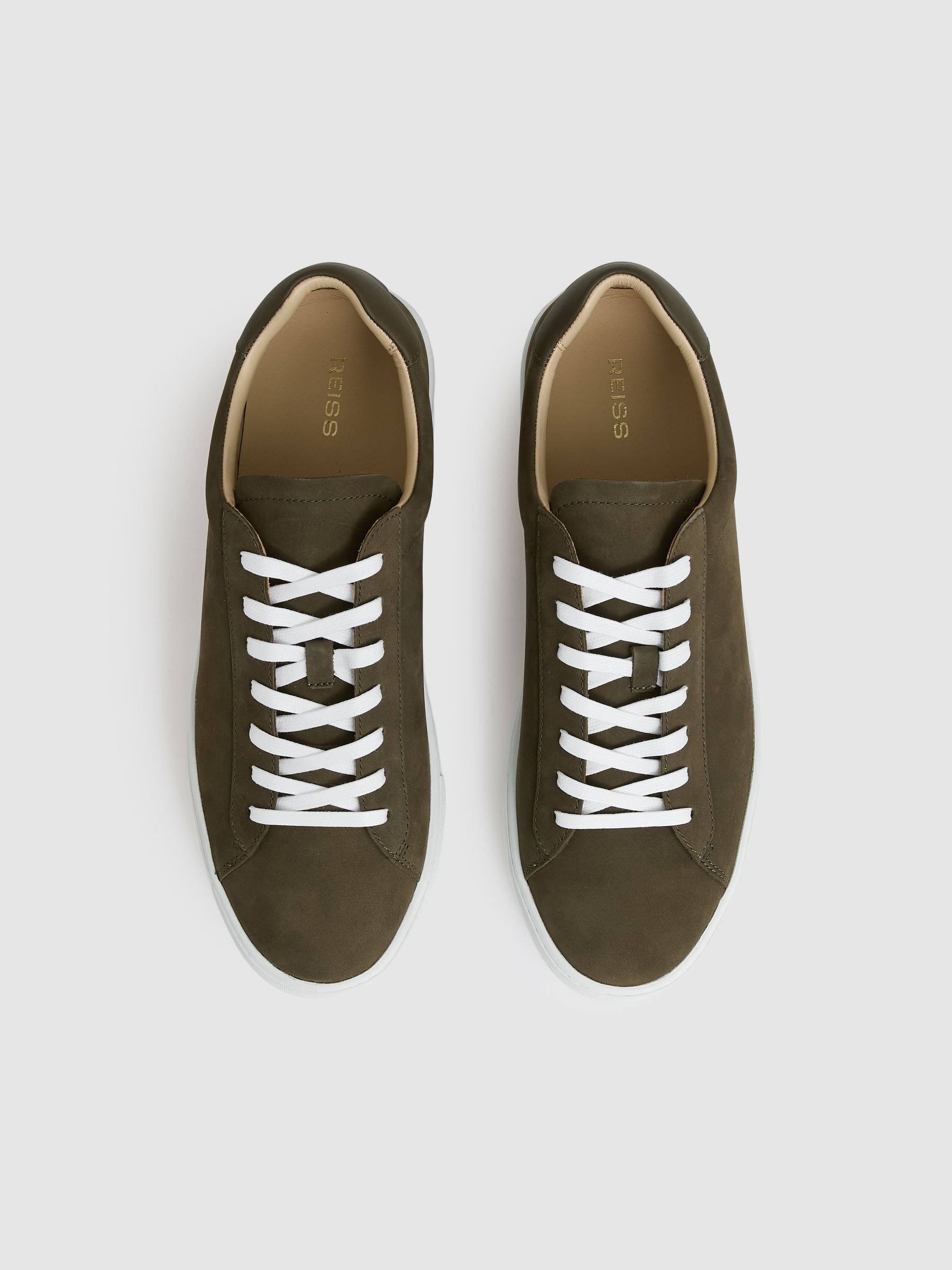 Nubuck-Leather Low-Top Trainers in Olive Green - Image 3 of 5