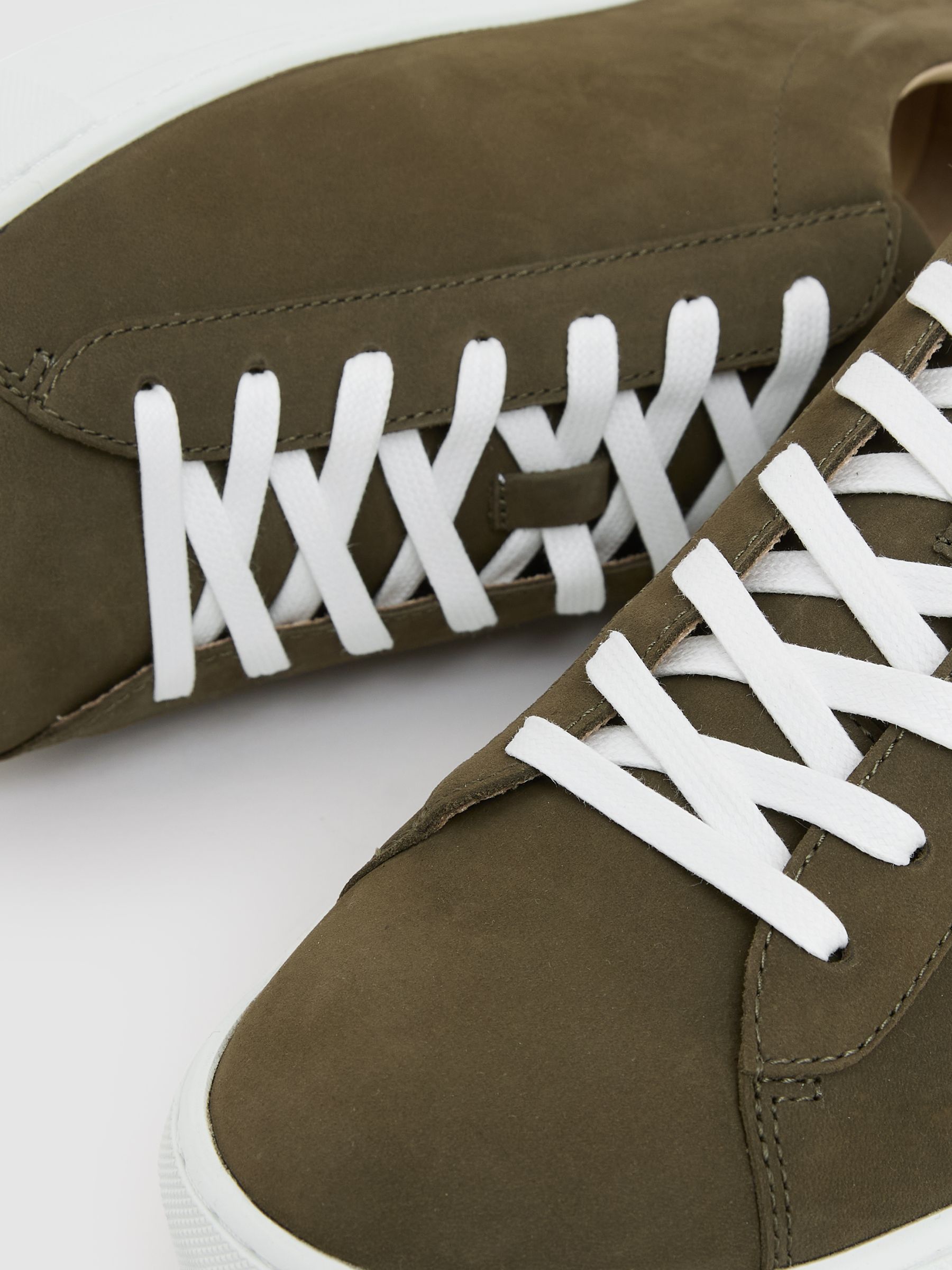 Nubuck-Leather Low-Top Trainers in Olive Green - Image 4 of 5