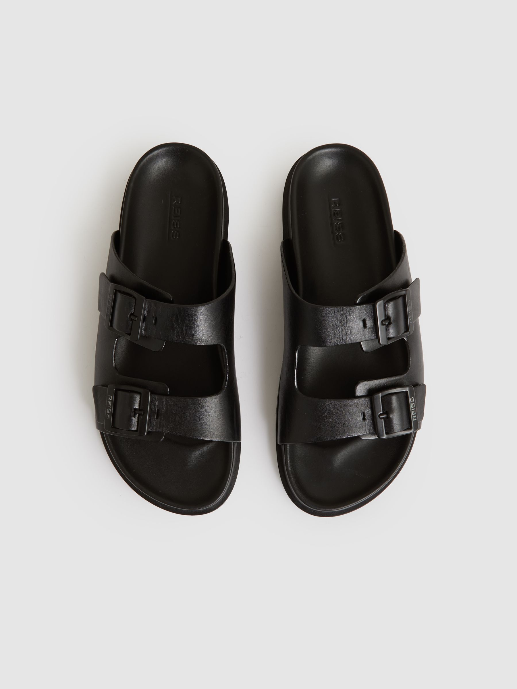 Leather Double-Strap Sandals in Black - Image 3 of 5