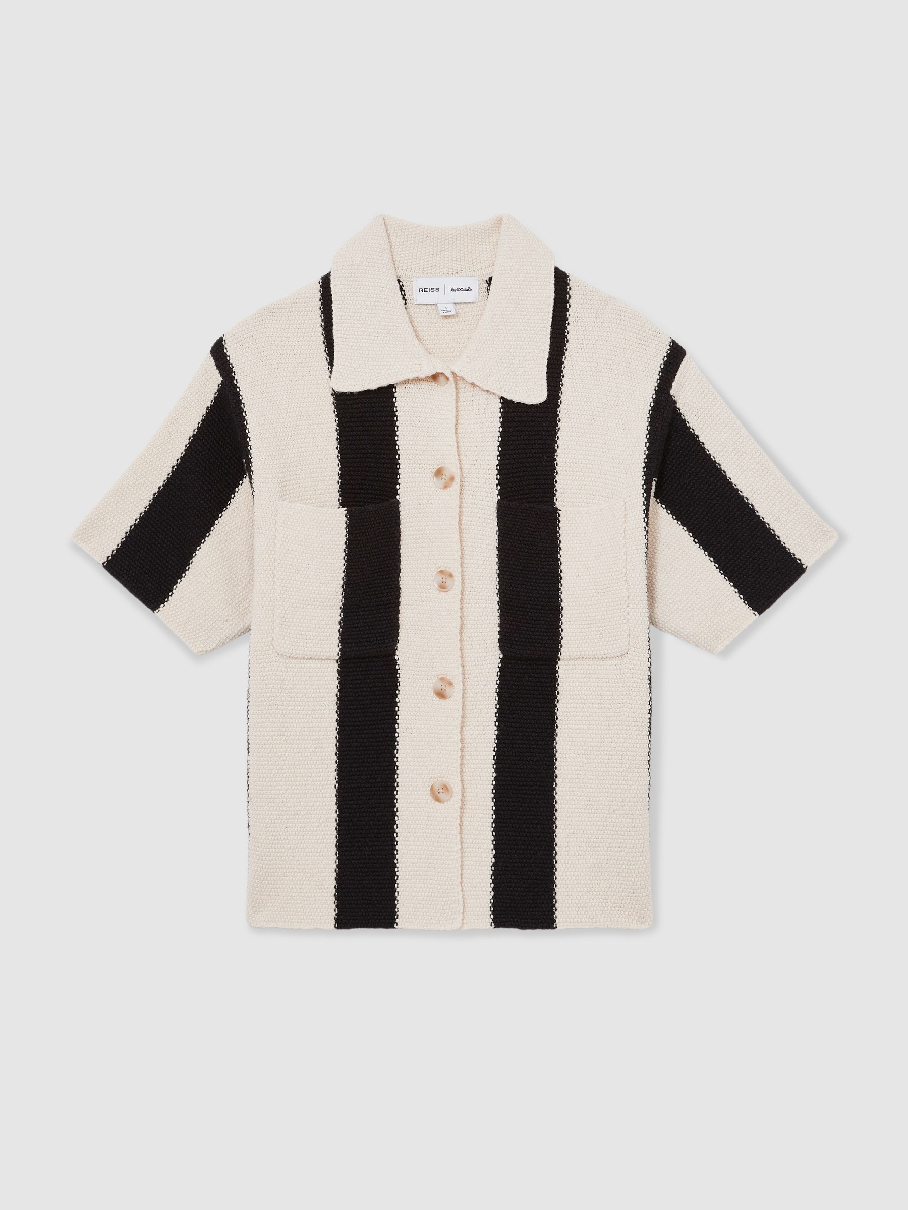 Reiss | Les 100 Ciels Stripe Knit Shirt in Black/Ivory - Image 2 of 6