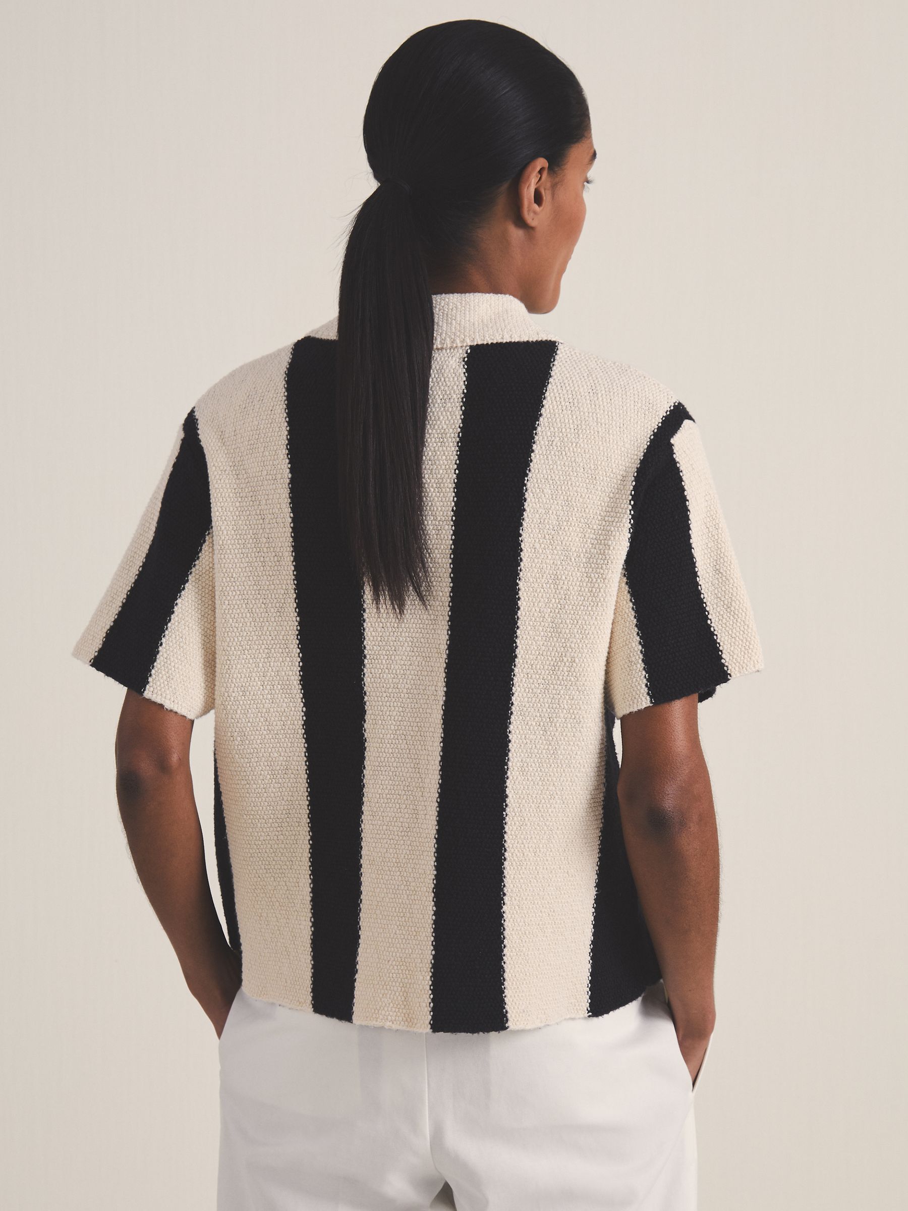 Reiss | Les 100 Ciels Stripe Knit Shirt in Black/Ivory - Image 5 of 6