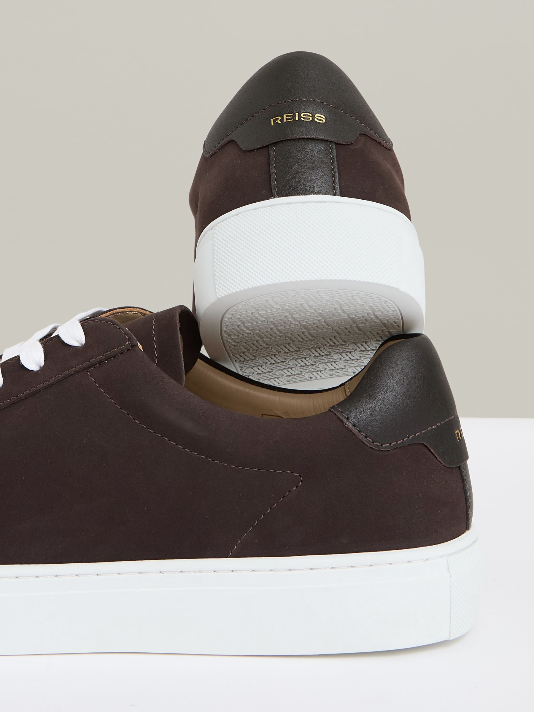 Nubuck-Leather Low-Top Trainers in Dark Chocolate Brown - Image 4 of 5