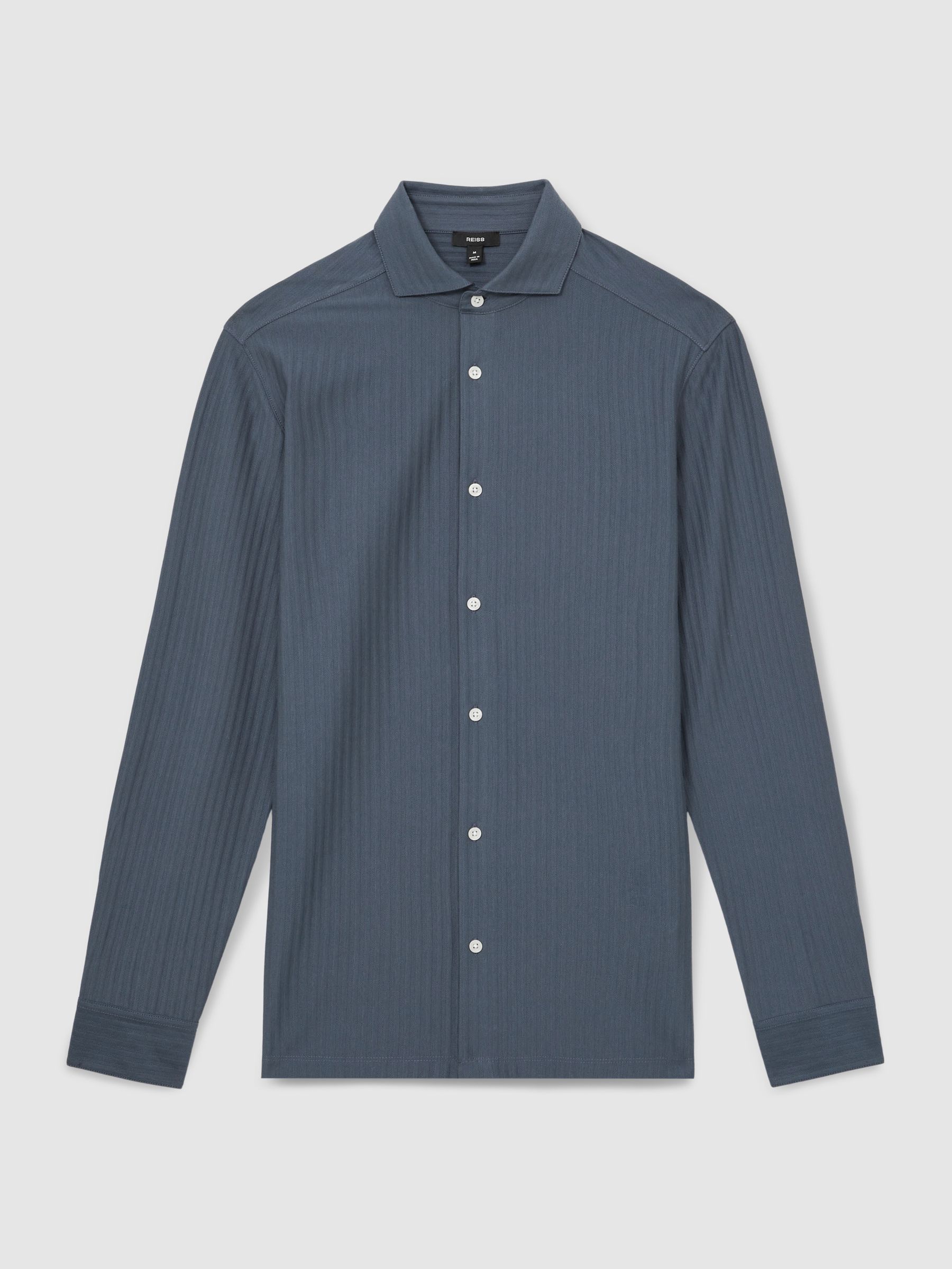 Cotton-Jersey Stripe-Jacquard Shirt in Airforce Blue - Image 2 of 6