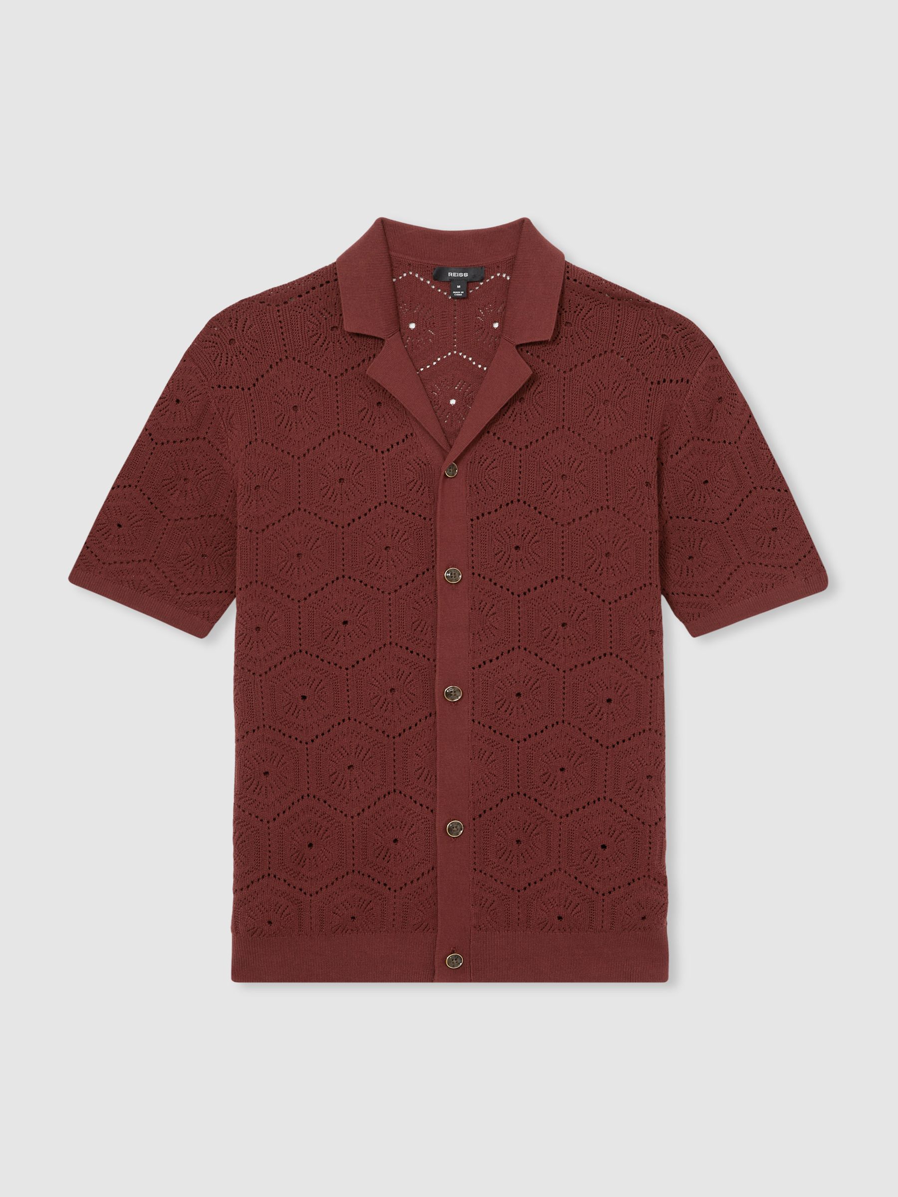Pointelle Button-Through Shirt in Brick Red - Image 2 of 6