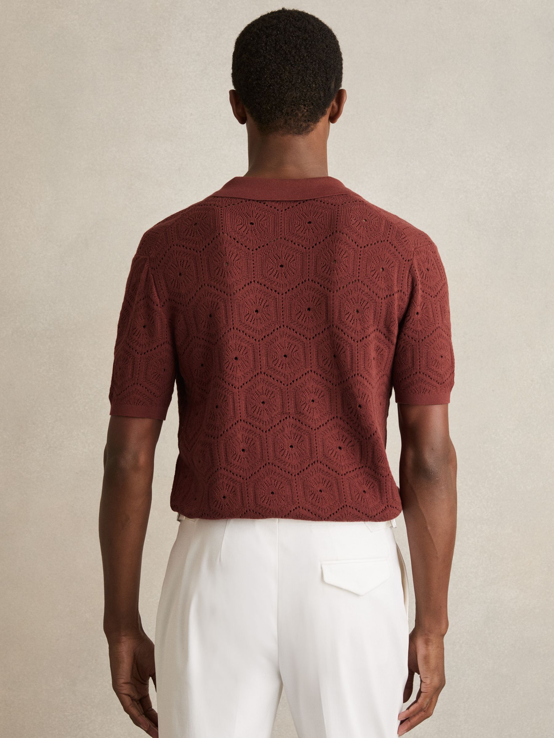 Pointelle Button-Through Shirt in Brick Red - Image 5 of 6